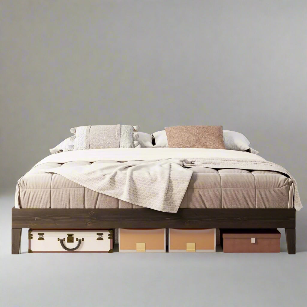 King Size Solid Wood Bed Frame, Wooden Platform Bed with 48" Headboard