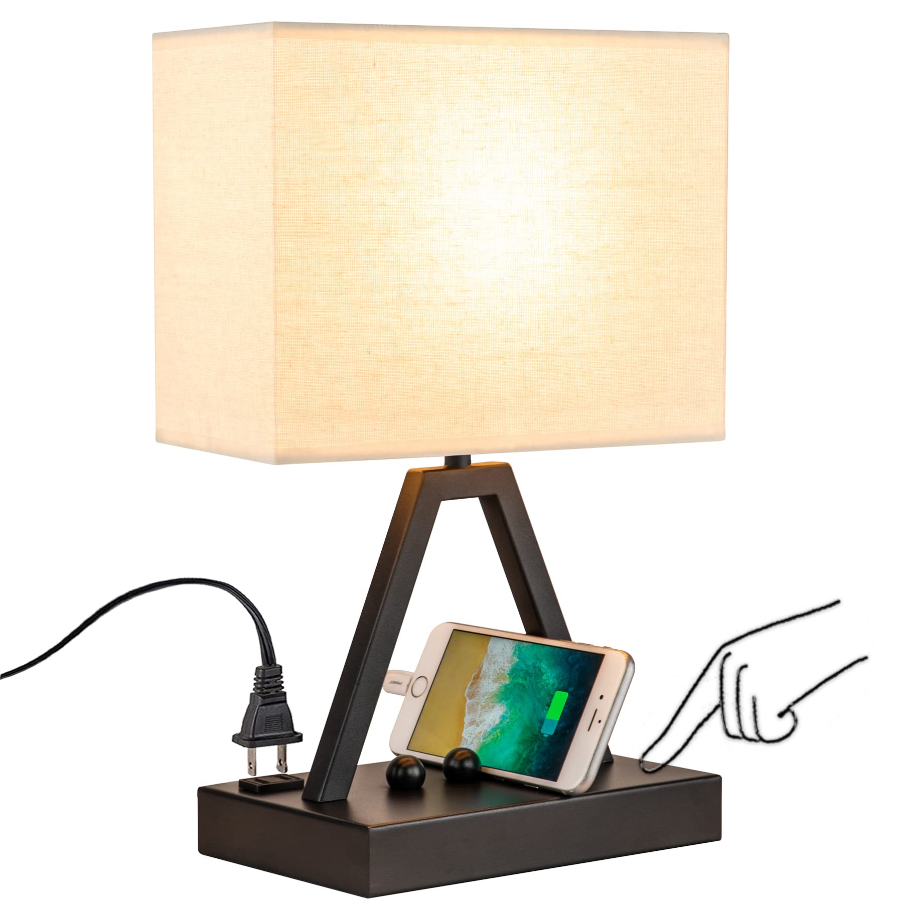 Touch Control Table Lamp, 3-Way Dimmable Desk Lamp with USB C & USB