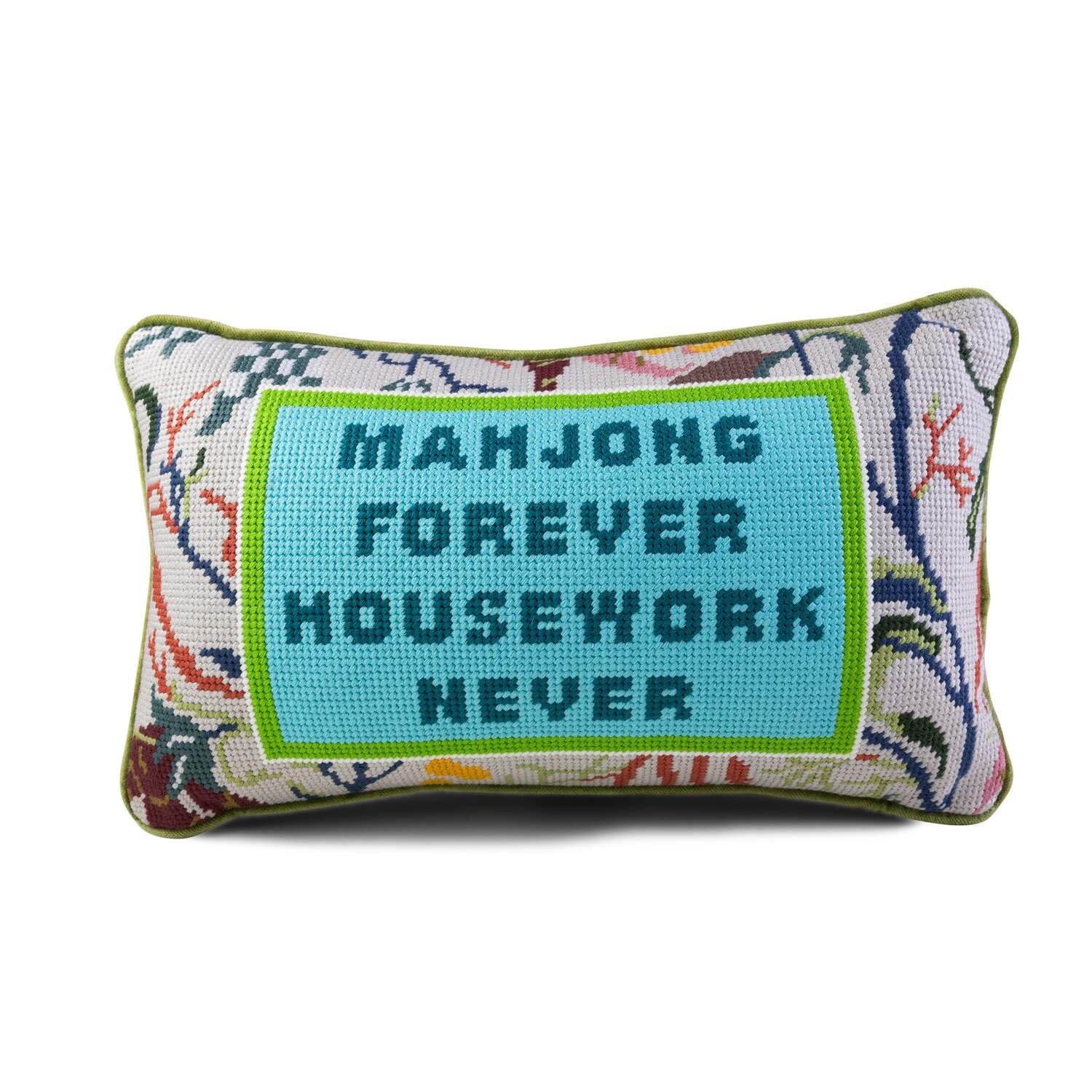Decorative Throw Pillow - Mahjong - 9"x15" - Small Embroidered Designer