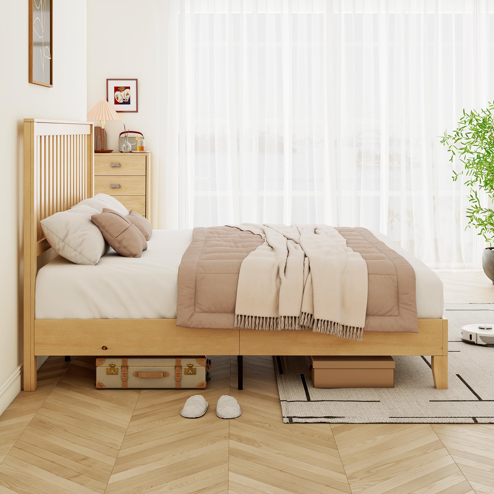 Full Size Solid Wood Bed Frame with Headboard