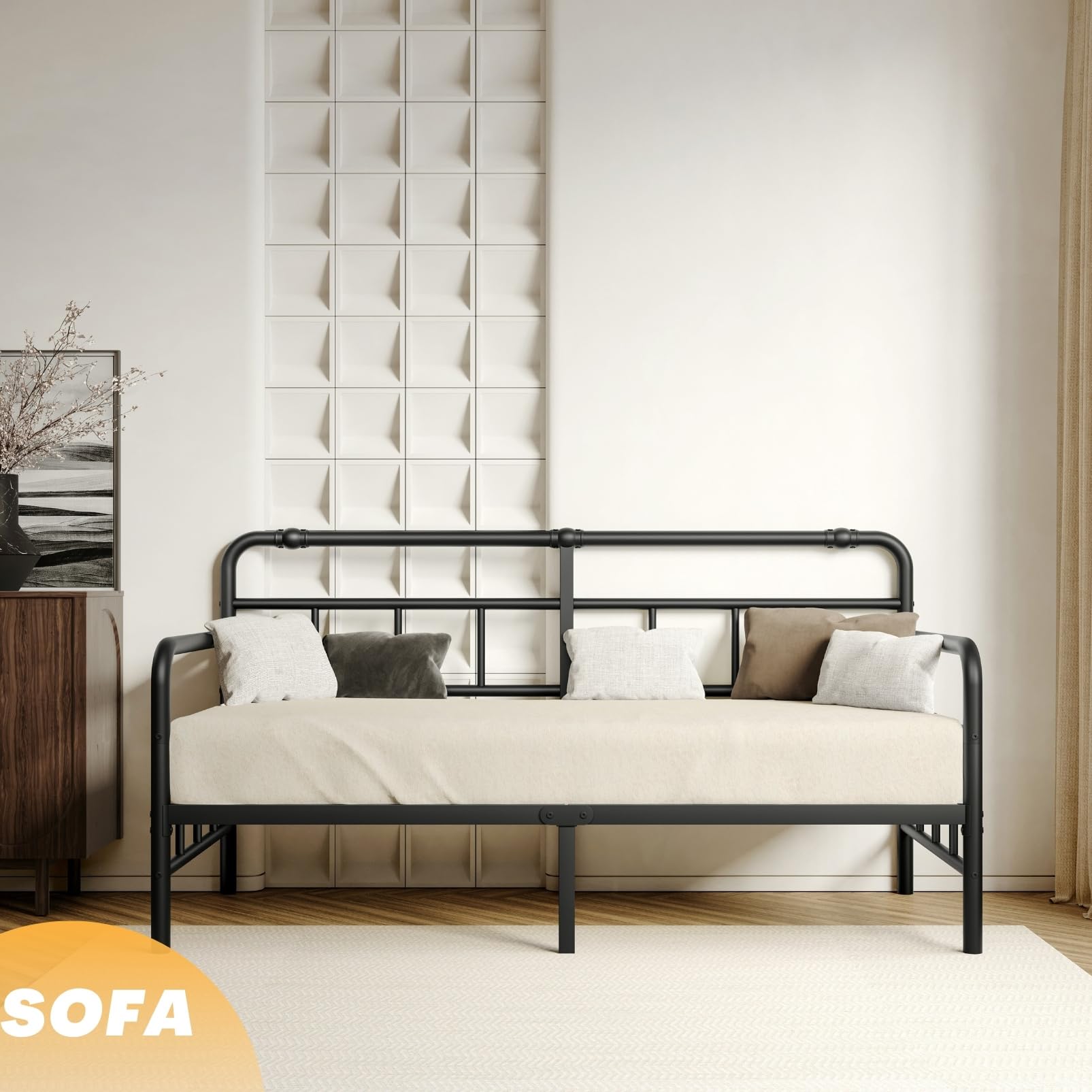 Twin Daybed Frame, Classic Day Bed Frame Twin Size with Headboard