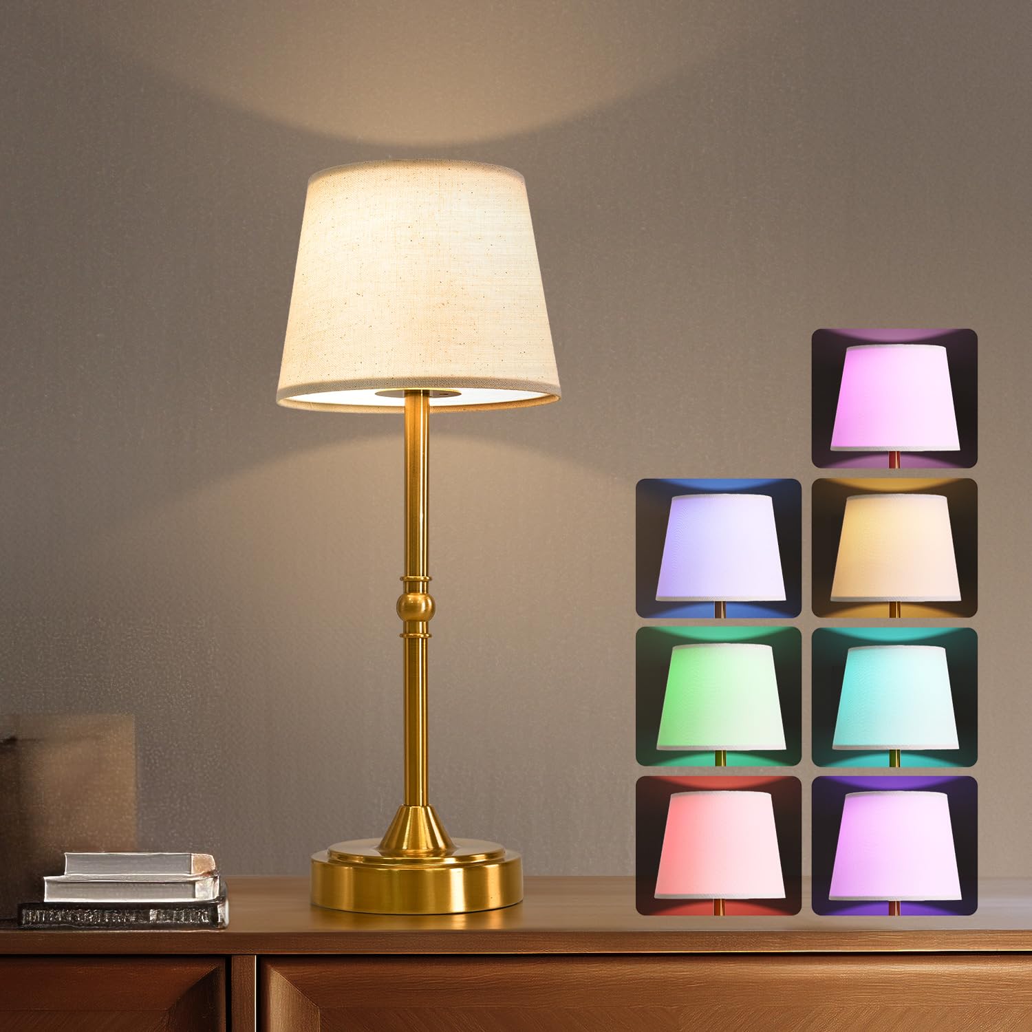 Portable Cordless LED Table Lamp, Rechargeable Battery Powered Lamp, 3 Color