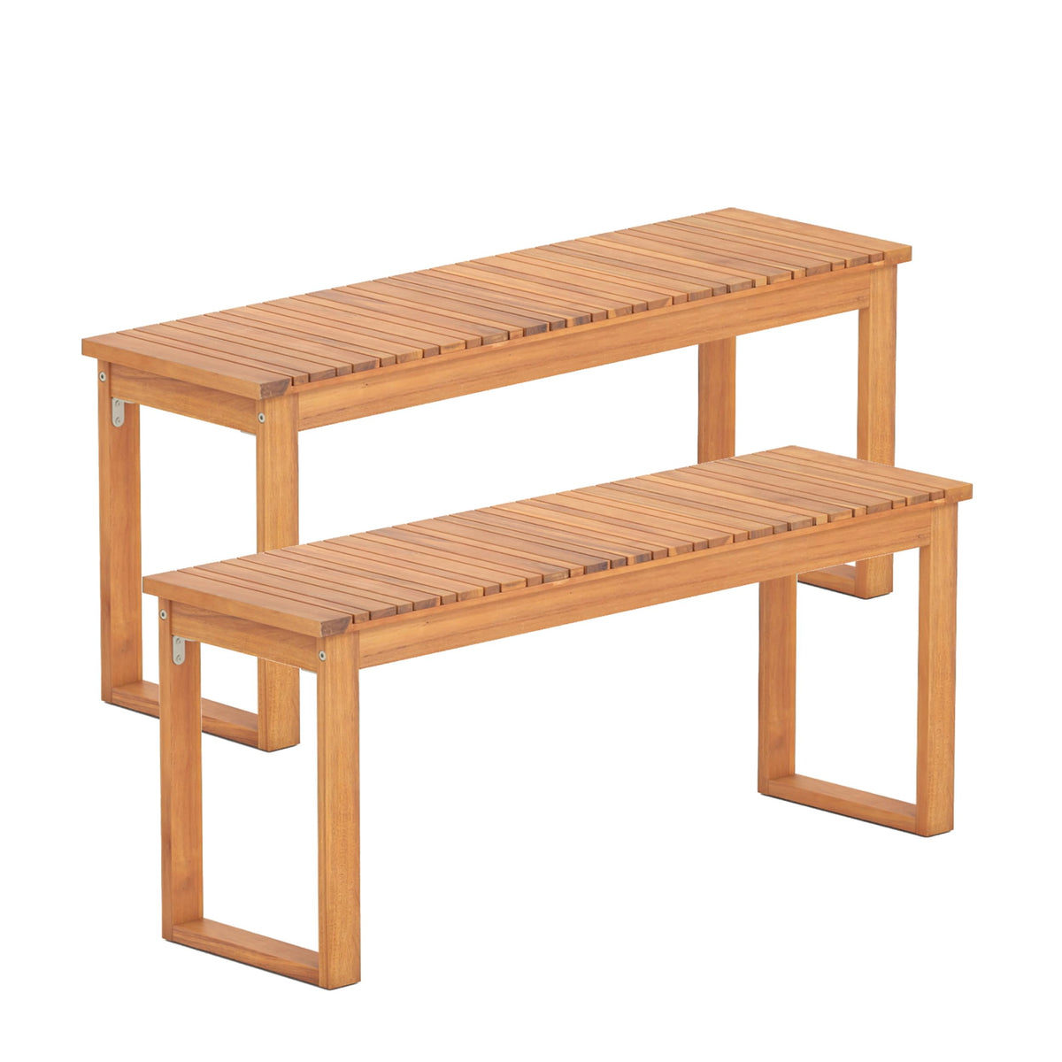 Acacia Wood Outdoor Backless Bench with Metal Braces
