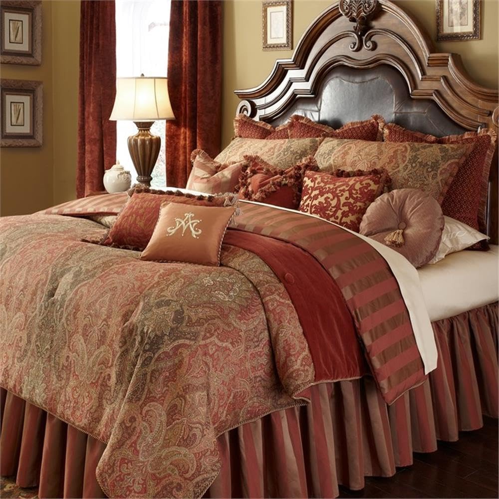 13 Piece Woodside Park Comforter Set, King, Green/Gold/Red