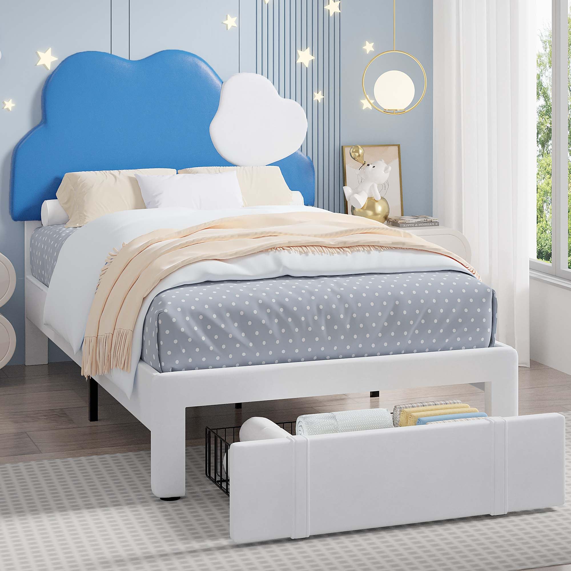 Twin Upholstered Bed Frame for Kids, Platform Bed Frames