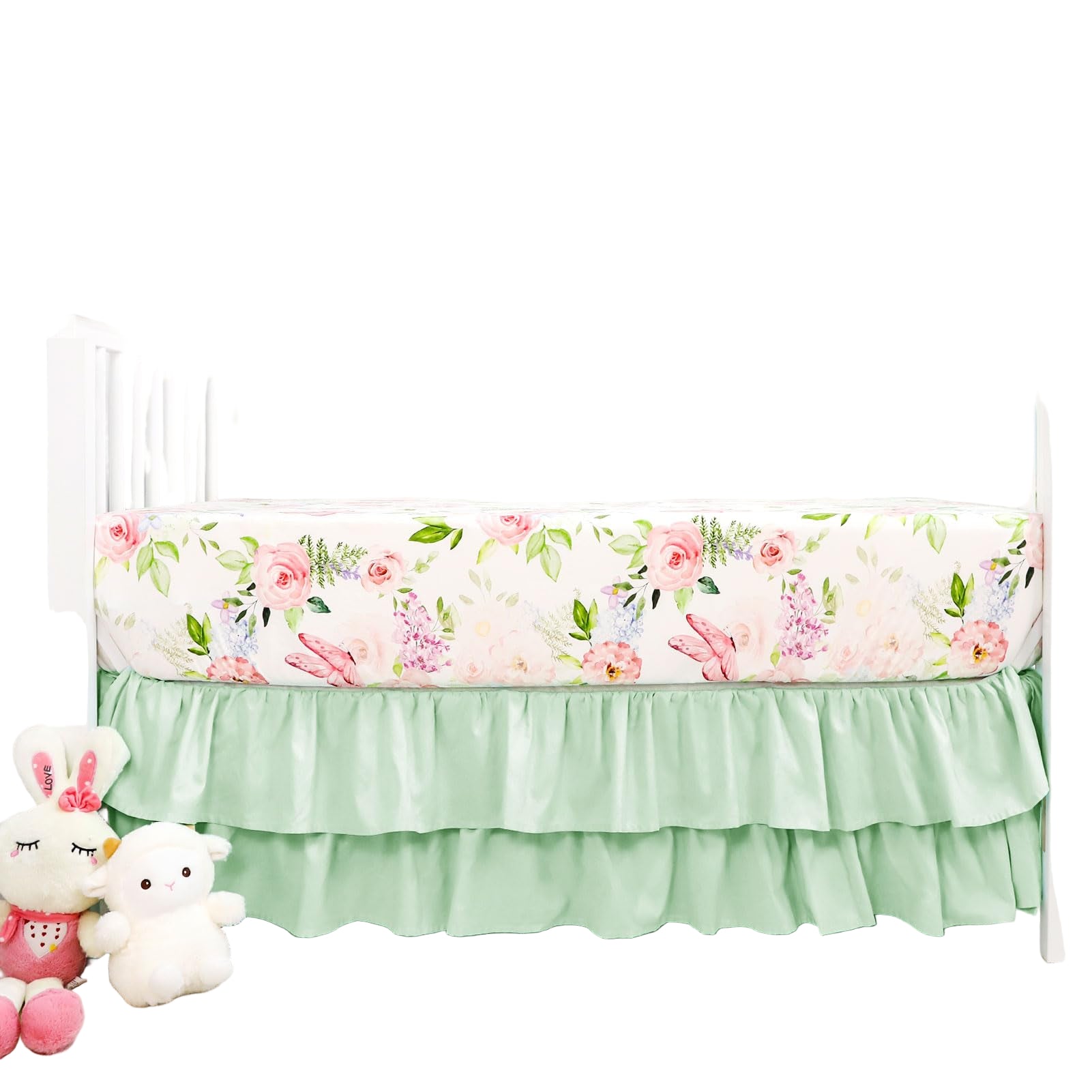 4-Piece Crib Bedding Set, Baby Girl Crib Bedding Set Butterflies Floral
