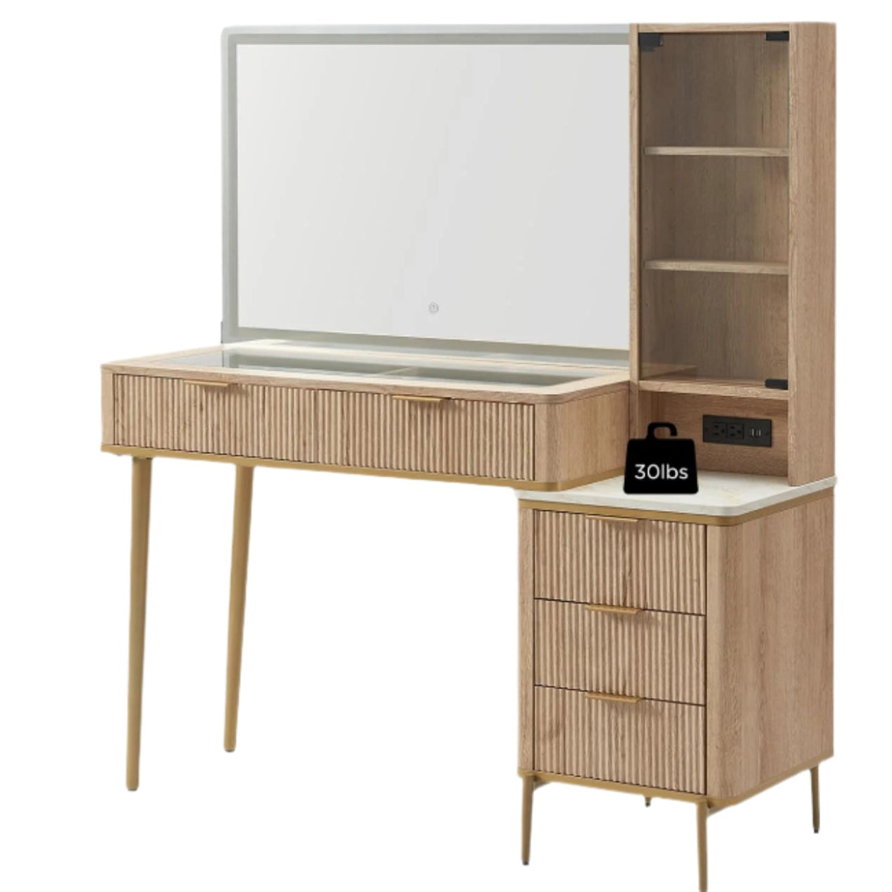 Fluted Makeup Vanity Desk with 36" HD Lighted Mirror, 48" Big Modern Vanity