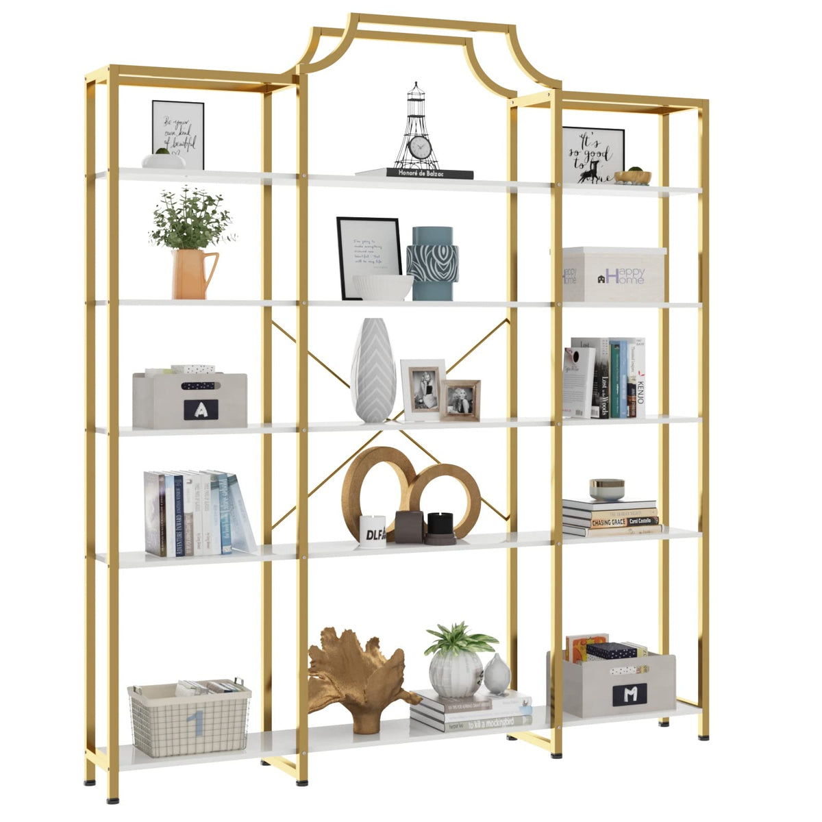 Triple Wide 5-Tier Bookshelf with Metal Frame