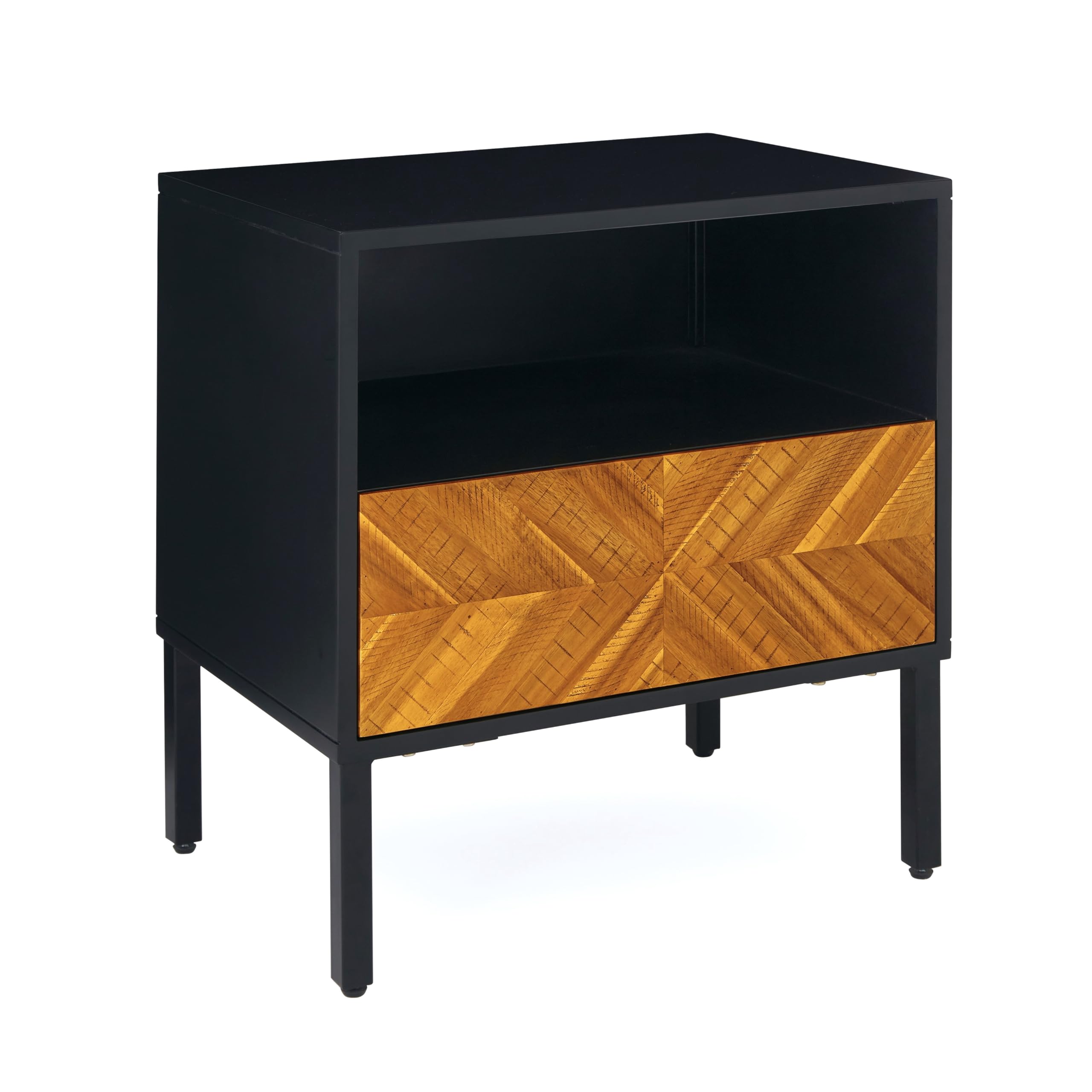 Vivian Solid Wood Nightstand, End Table, Bedside Table with Herringbone