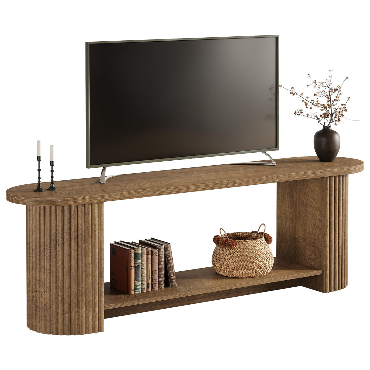 63" Fluted TV Stand with Storage – Fits 40" to 75" TVs