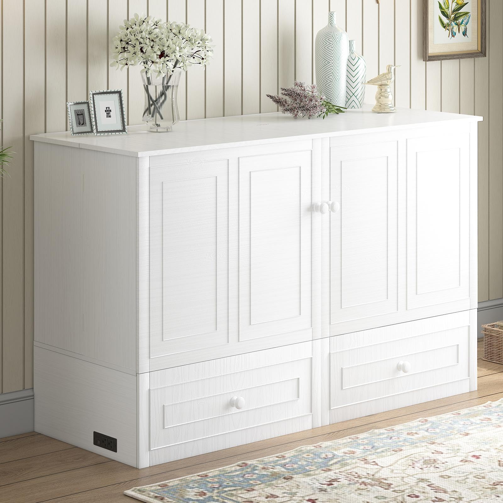 Queen Murphy Bed Cabinet, Murphy Beds with USB Charging Station