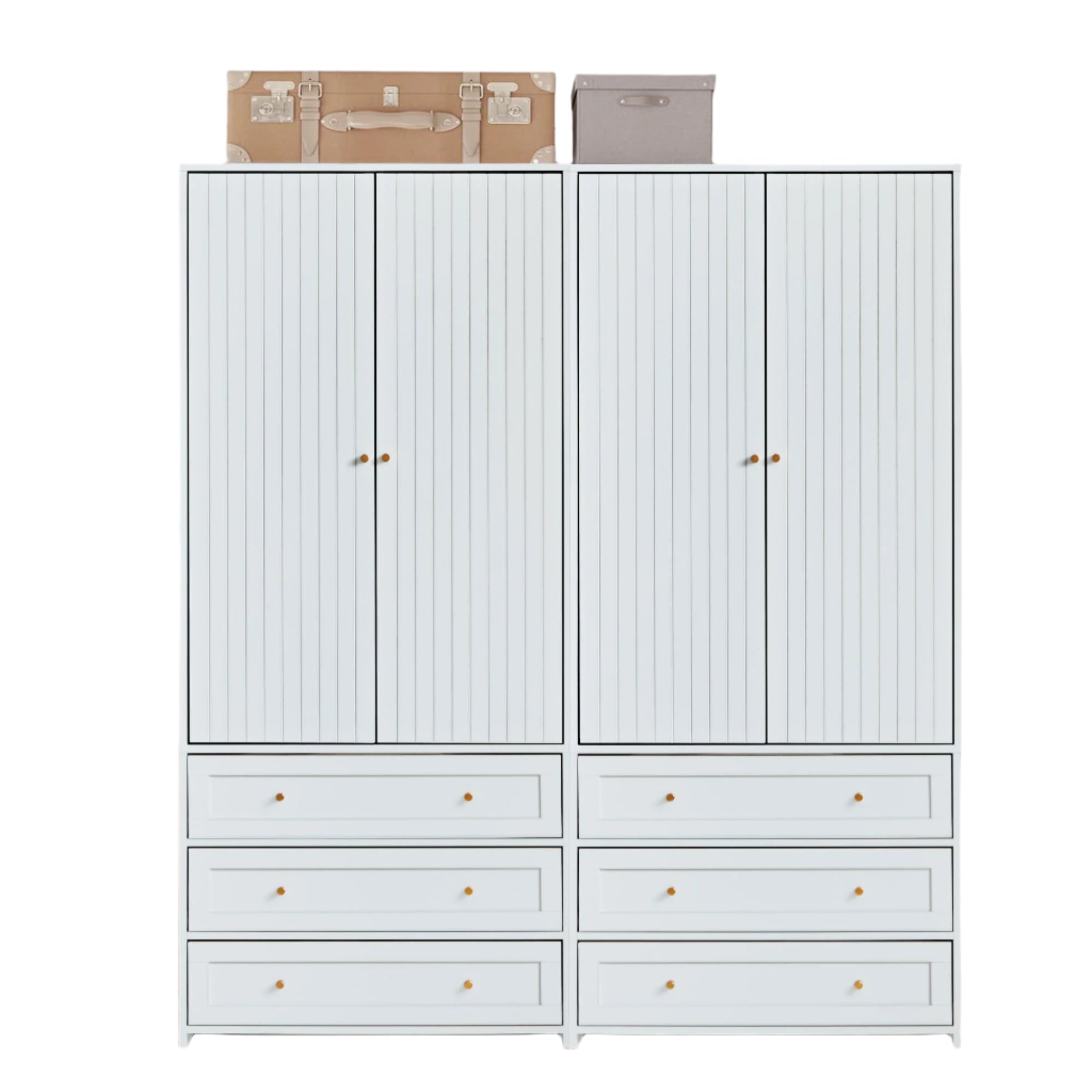 Armoire Wardrobe Closet with 4 Doors and 6 Drawers, 70.87" Tall Wooden Clothes