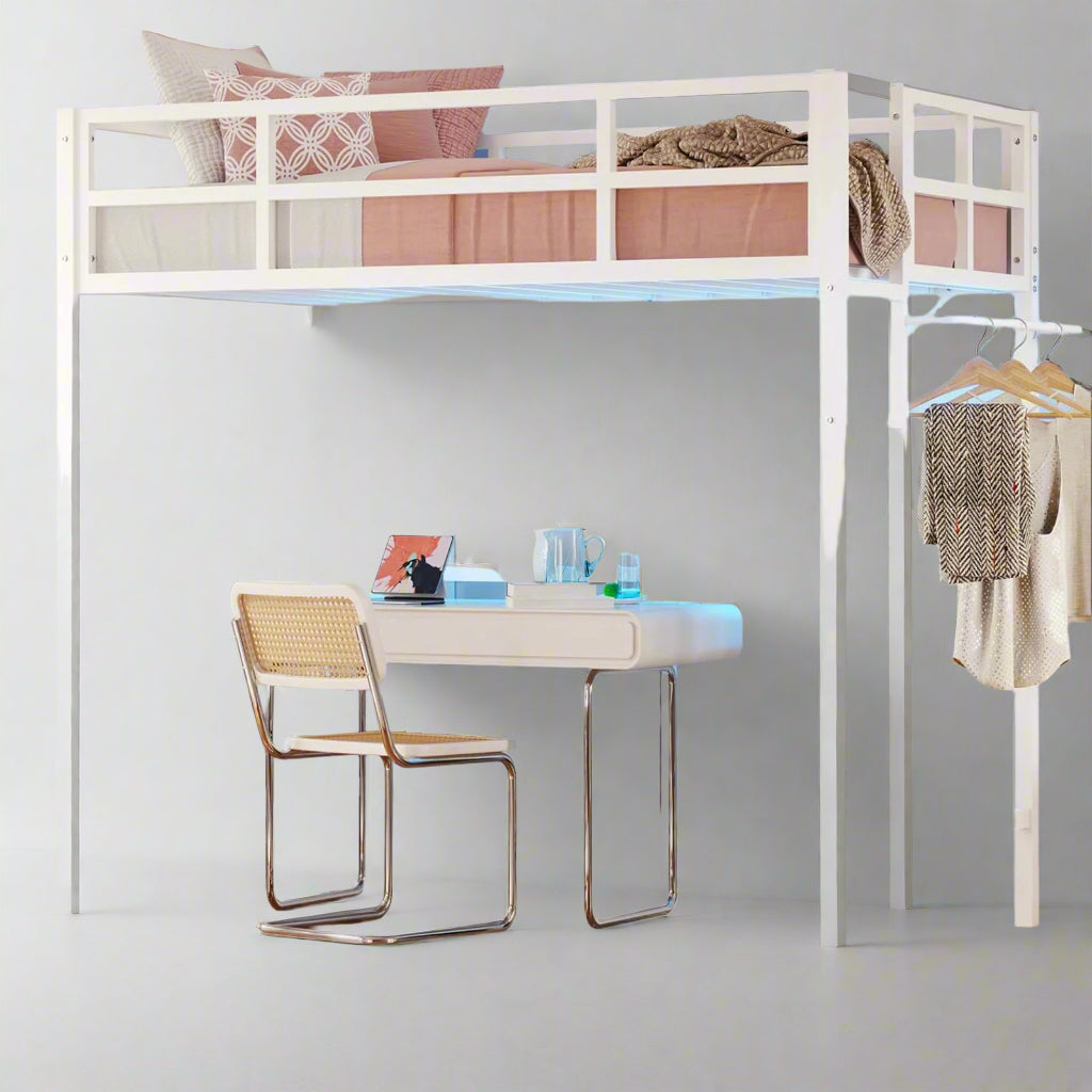 oft Bed Twin Size with Ladder and Guardrail,Metal Twin Loft Bed with Led Lights