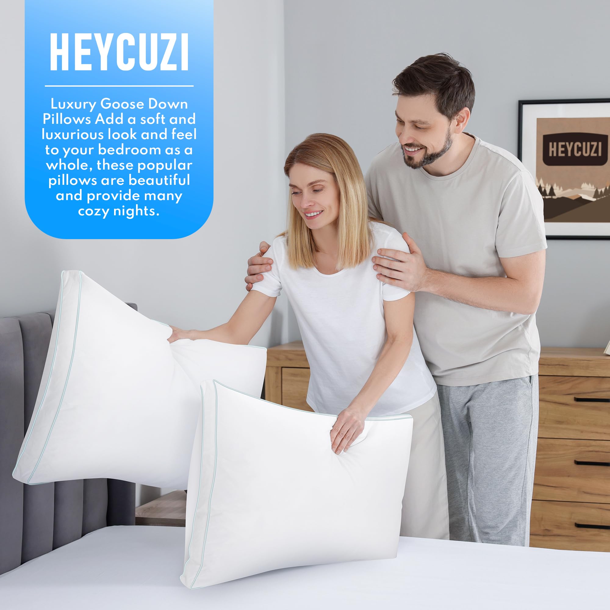 Goose Feather Down Pillows - Hotel Soft Bed Pillows Queen Size Set