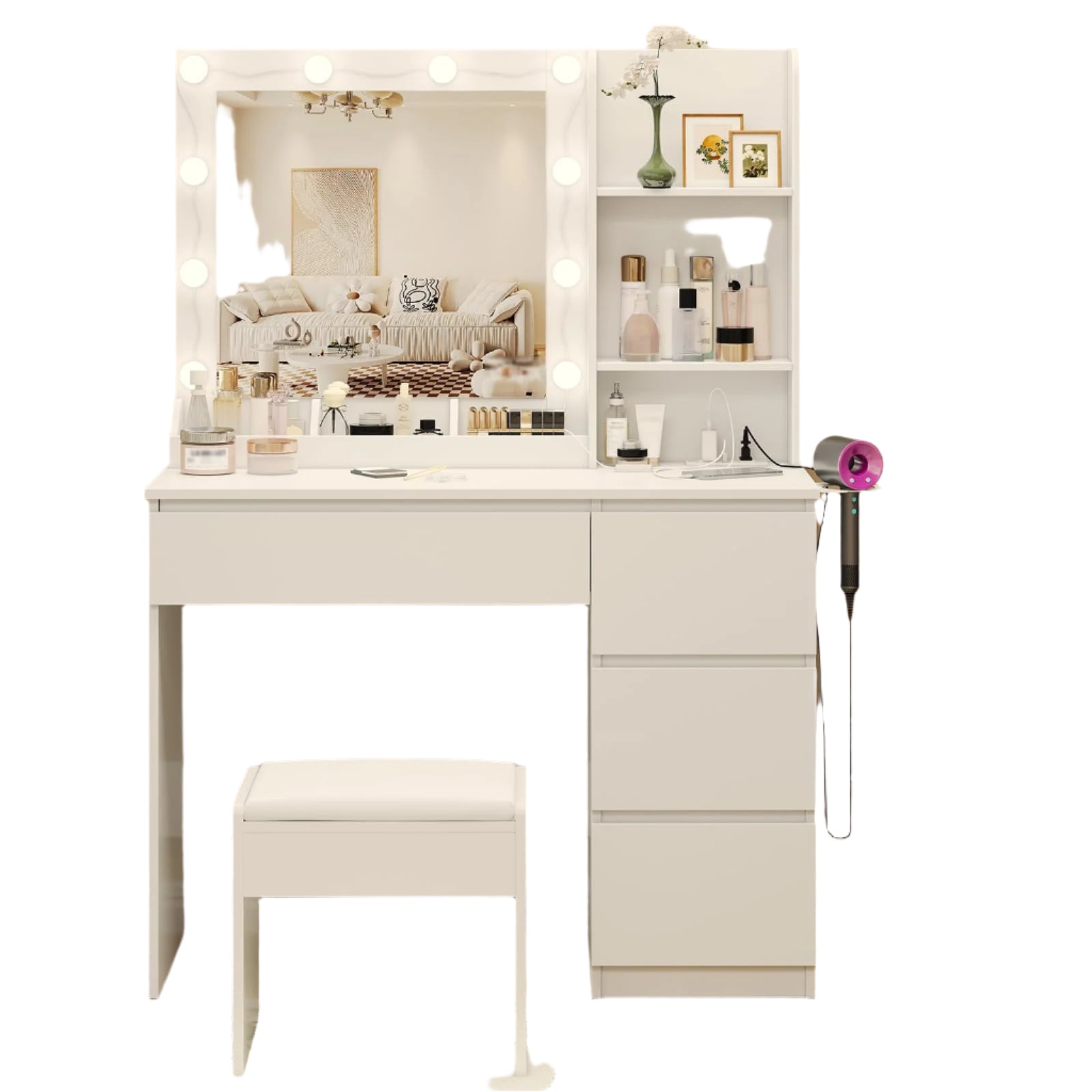 Mirror & 10 Lights, Power Outlet Makeup Vanity
