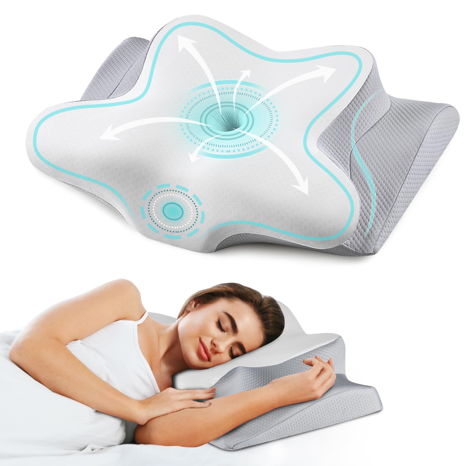 Pillow for Pain Relief - Cooling Side Sleeper Pillow for Sleeping, Ergonomic