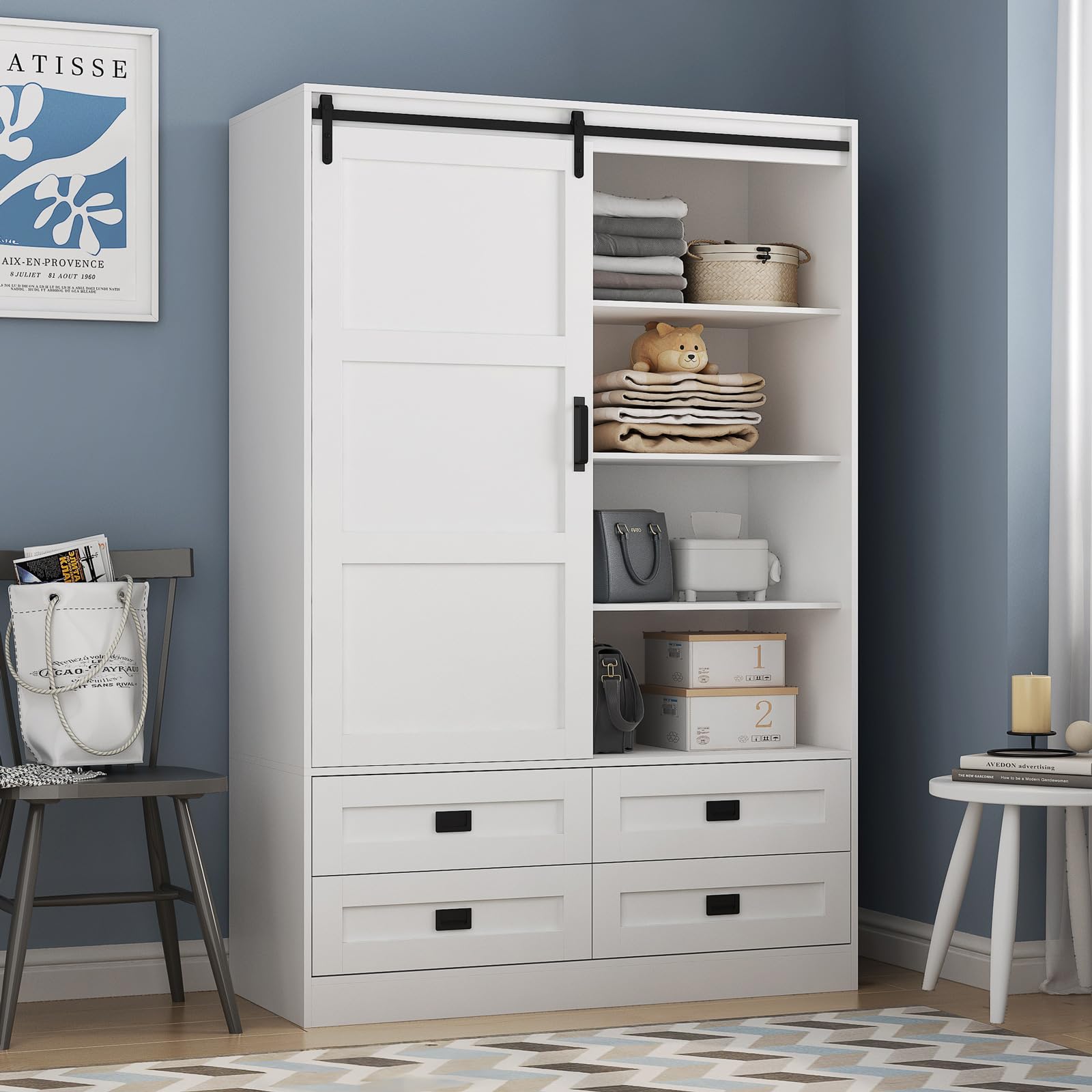 Armoire Wardrobe Closet with Sliding barn Door，Wardrobe Cabinet