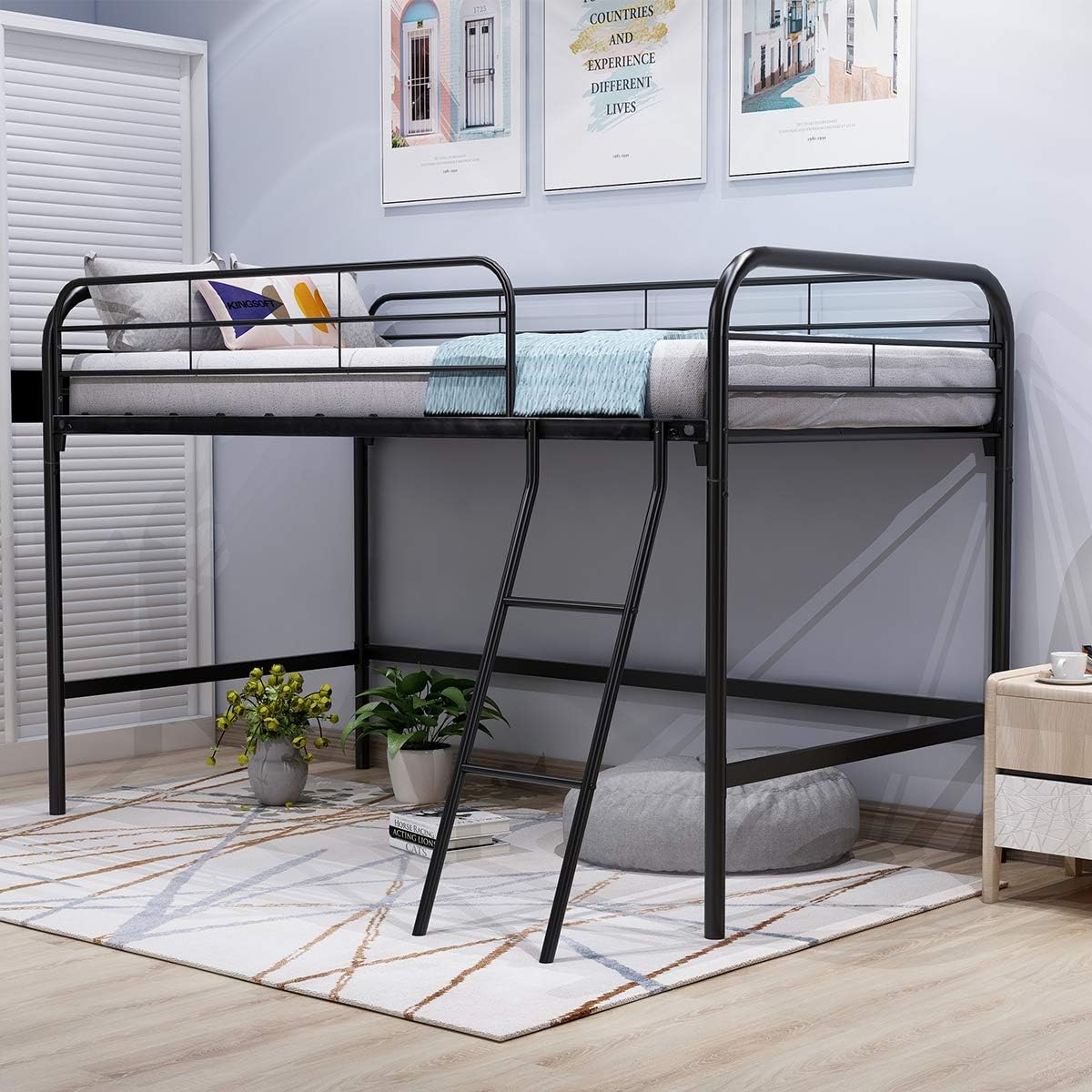 Metal Loft Twin Bed with Sturdy Steel Frame, High Sleeper Multipurpose