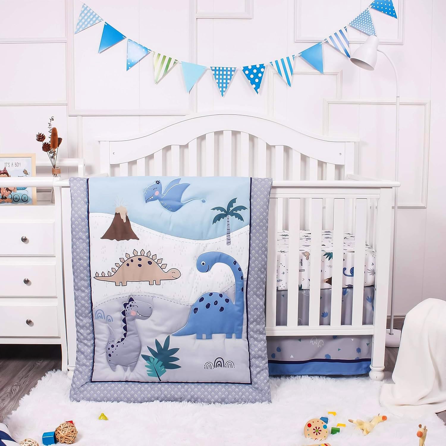 Baby Crib Bedding Set for Boys – Dinosaur 3 Piece Standard Size Nursery Crib
