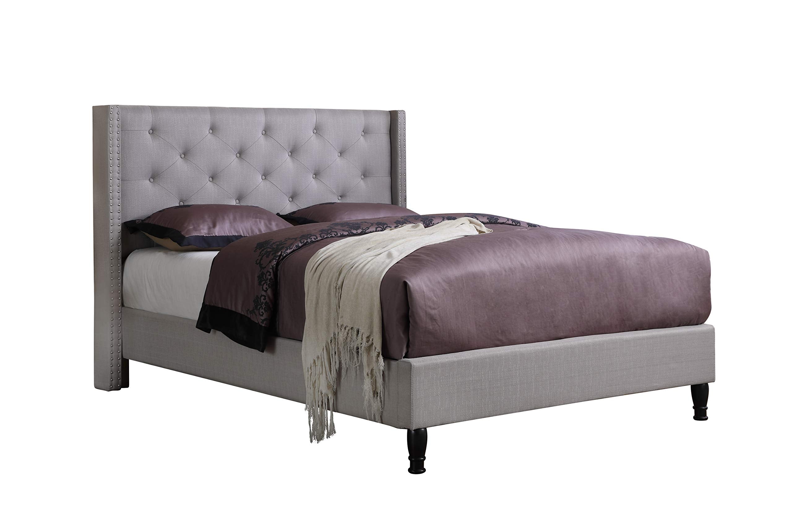 Premiere Classics Cloth Light Grey Silver Linen 51" Tall Headboard Platform Bed