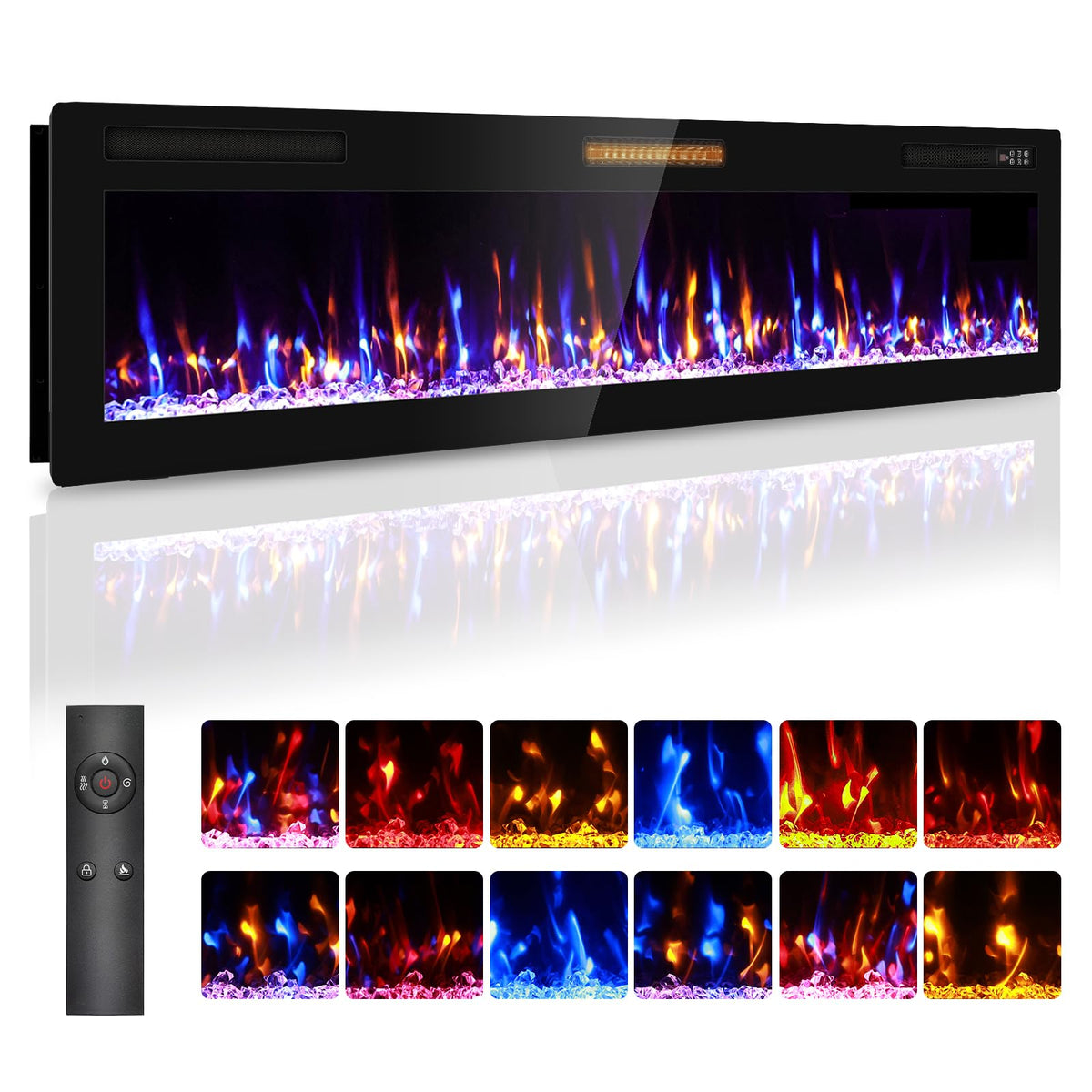 Wall-Mounted Electric Fireplace with Remote
