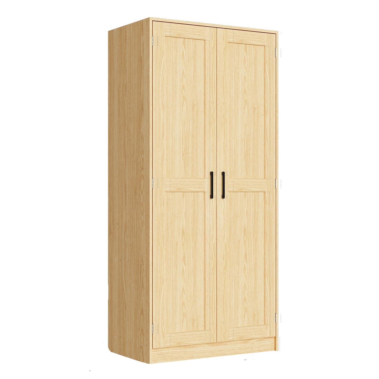 Wood Wardrobe Closet with 2 Doors，Bedroom Freestanding Armoire