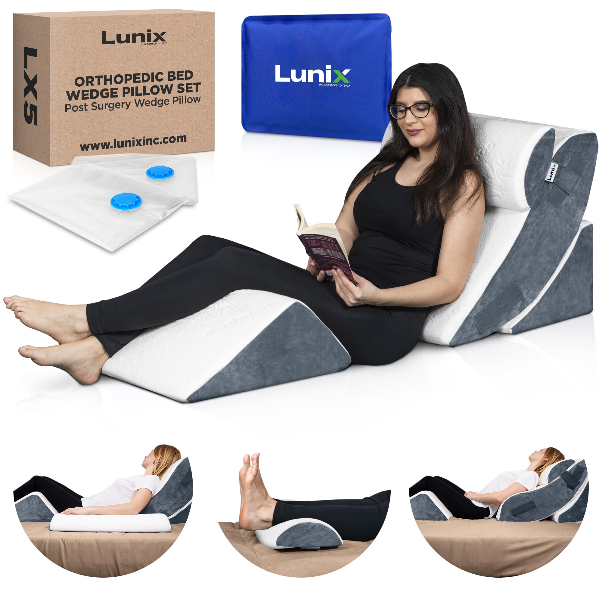 4pcs Orthopedic Bed Wedge Pillow Set, Post Surgery Memory Foam for Back, Knee