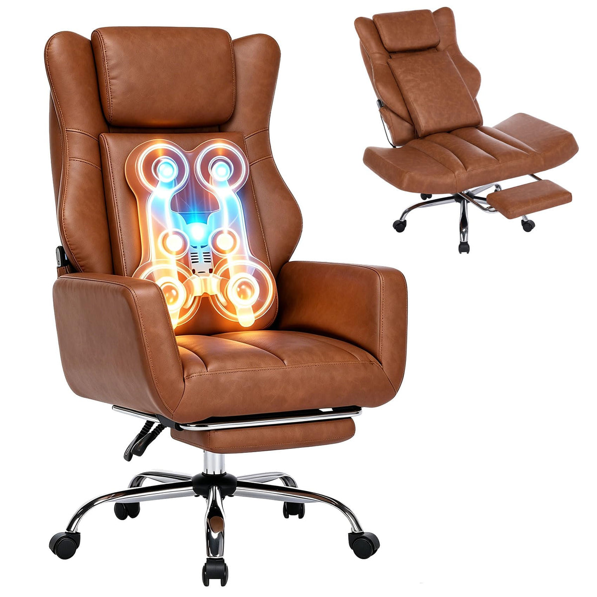 Massage Office Chair with Flip-Up Armrests & Footrest