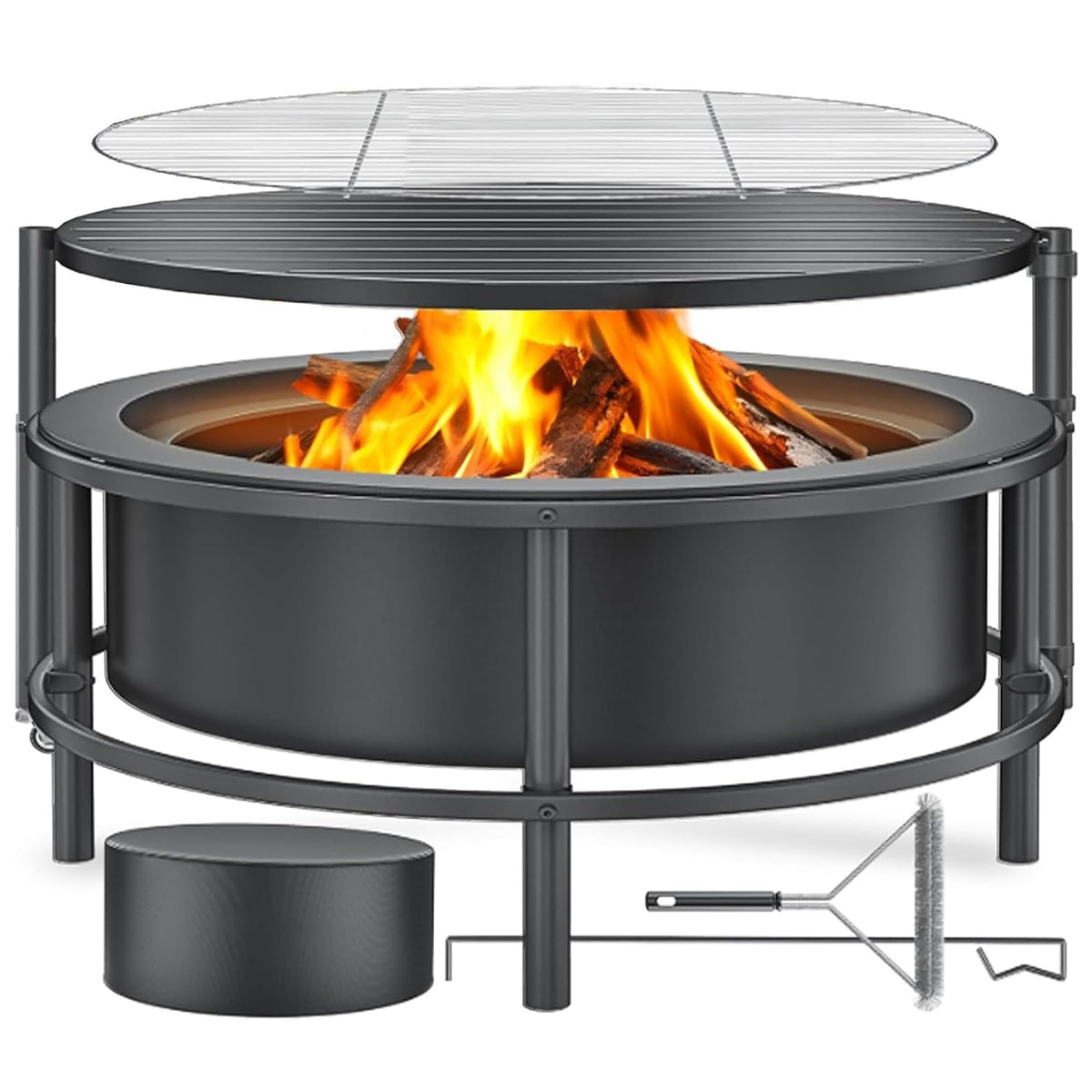 3-in-1 Outdoor Fire Pit with Rotating Table & Grill Grate, 52"