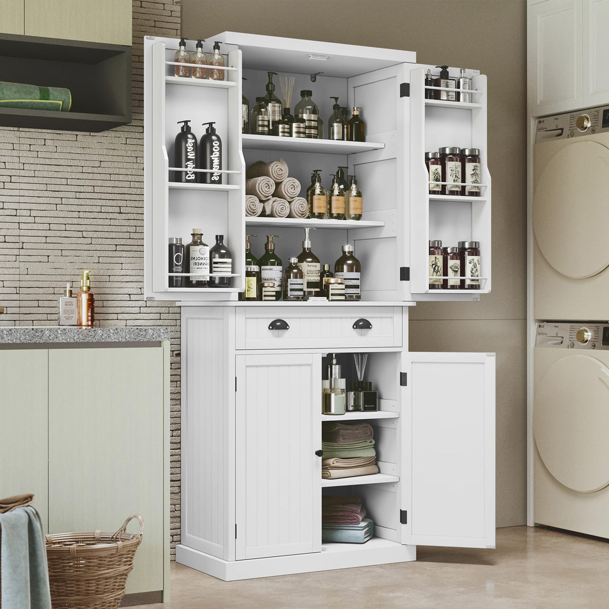 72" Tall Pantry Storage Cabinet with Door Shelves & Drawer