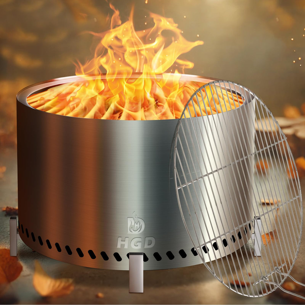 Smokeless Fire Pit with Stand & Grill Rack