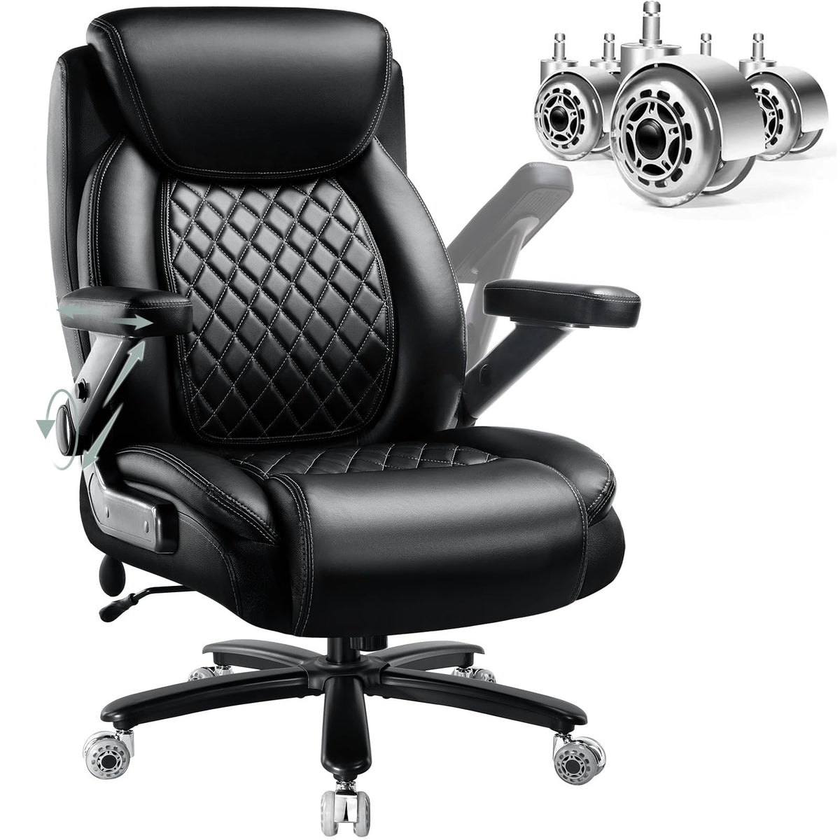 Big & Tall Office Chair with 5D Flip Arms & Pocket Spring Cushion