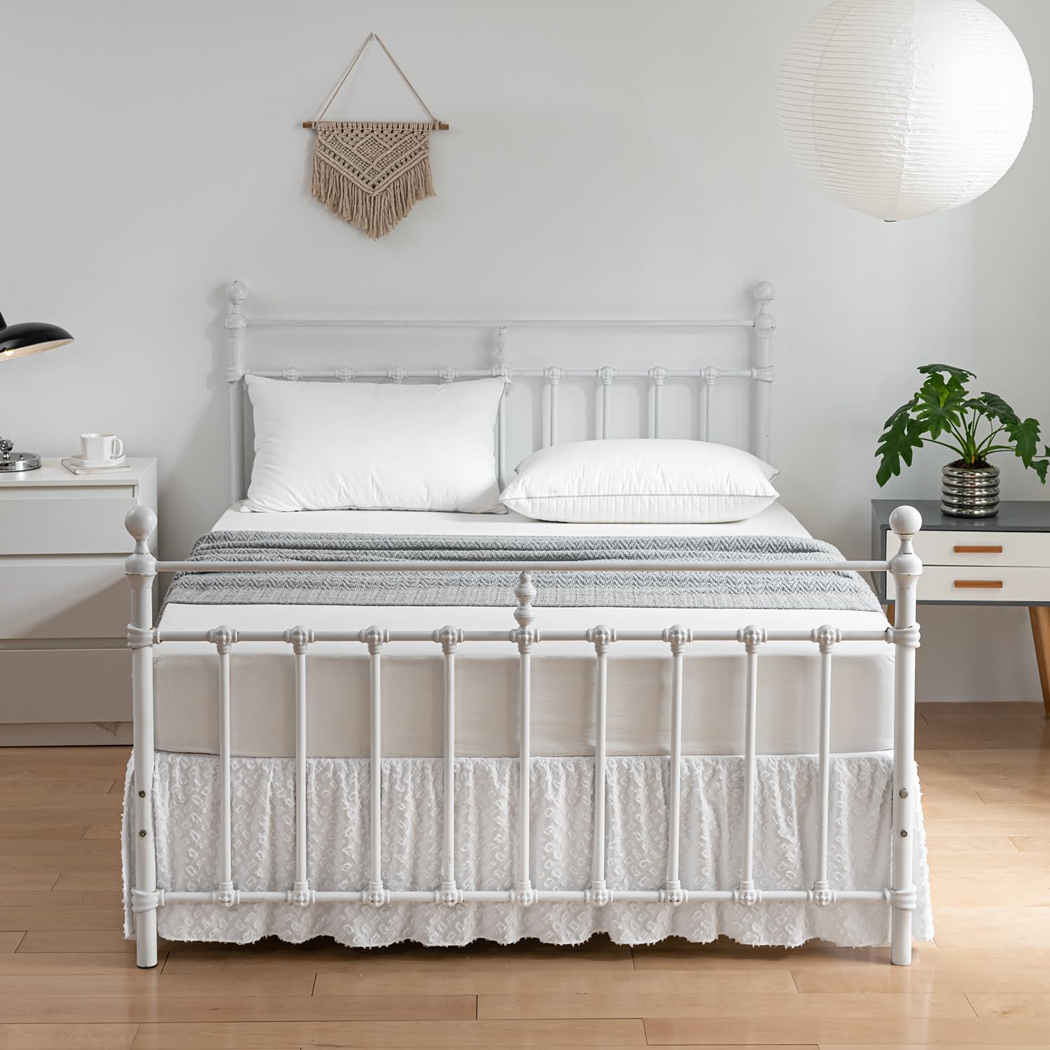 Tufted Bed Skirt Queen Size, Ruffled Bed Skirt with Split Corners