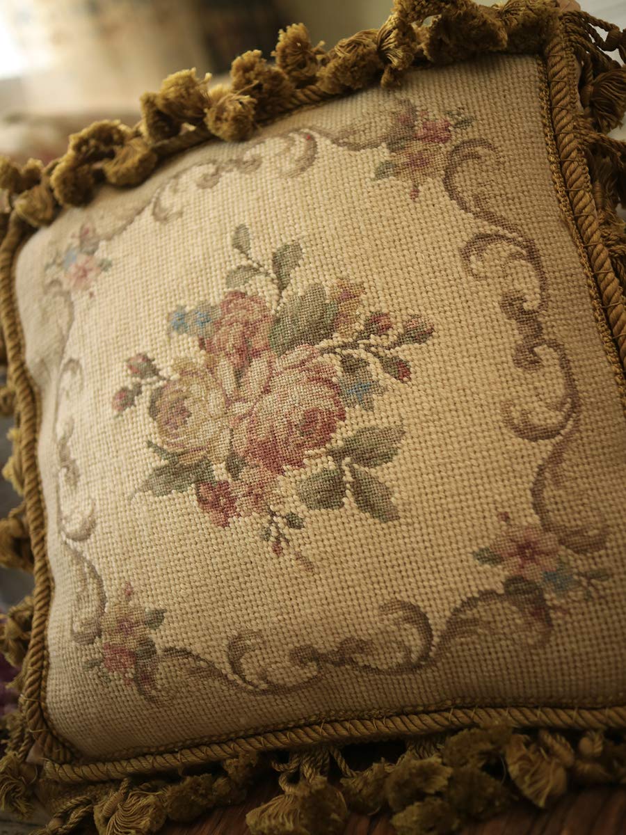 Handmade Needlepoint Pillow Cover – Floral Aubusson French Style