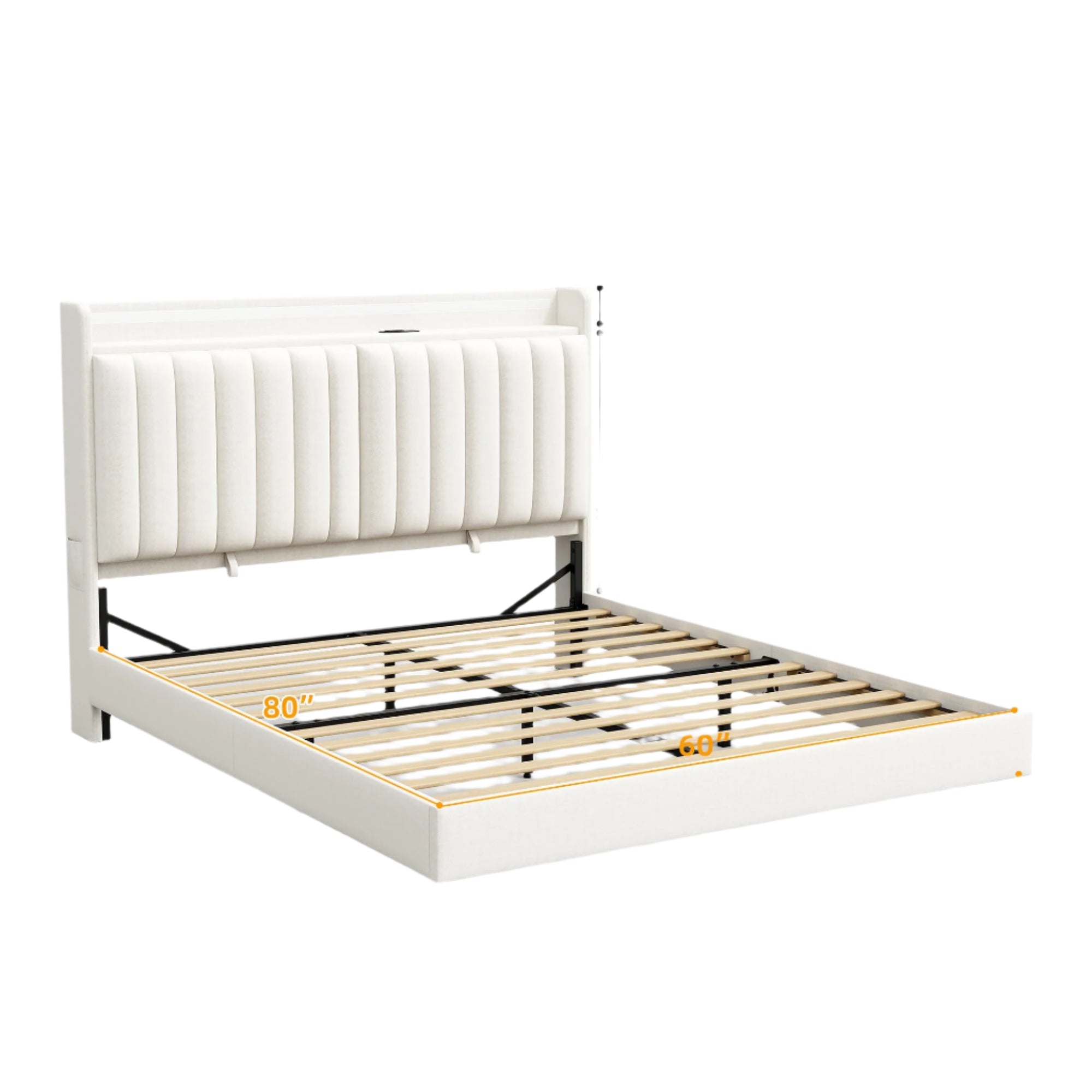 Queen Size Floating Bed Frame with Ergonomic Hidden Storage Headboard