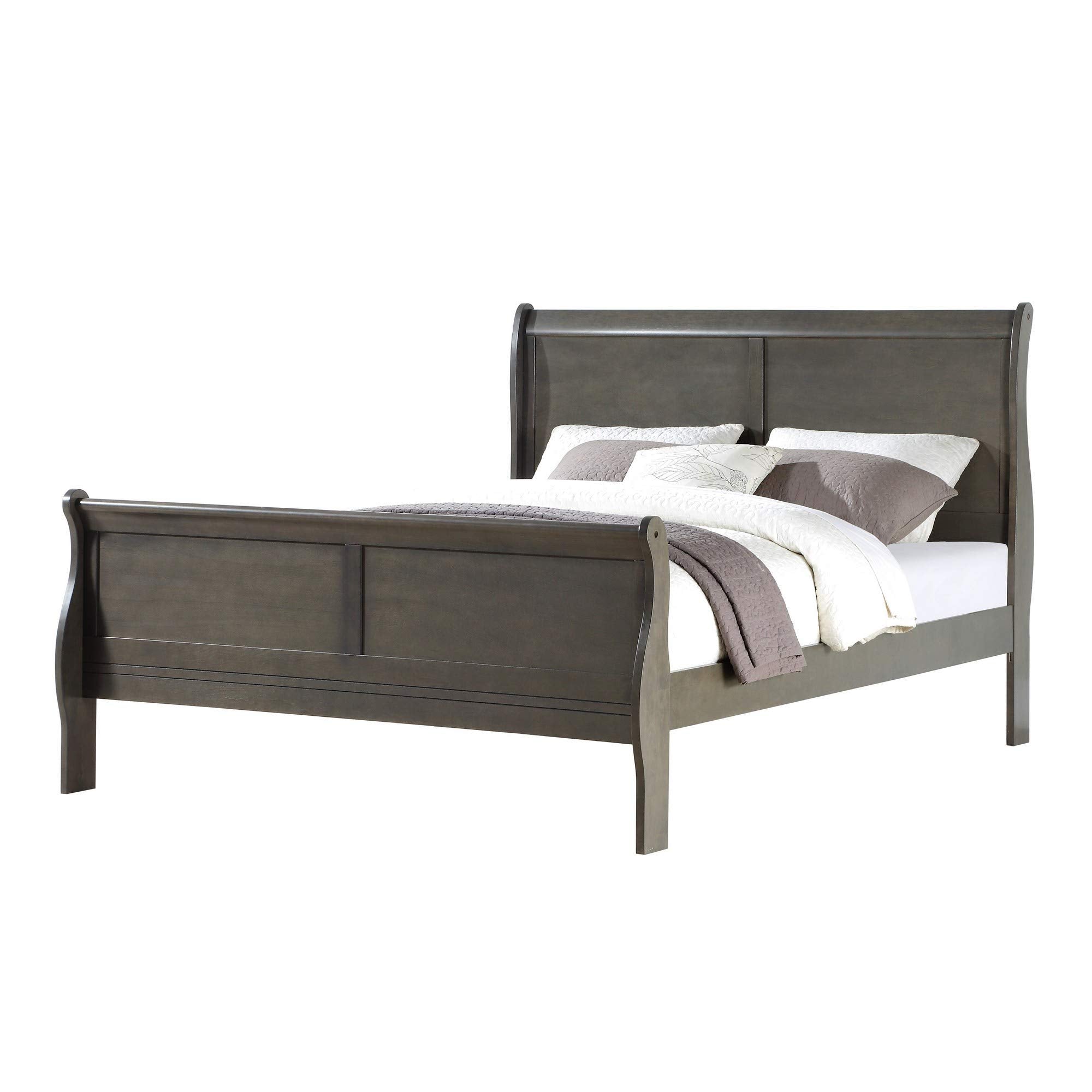 Sleigh Design Eastern King Size Bed with Rectangular Thin Legs, Gray