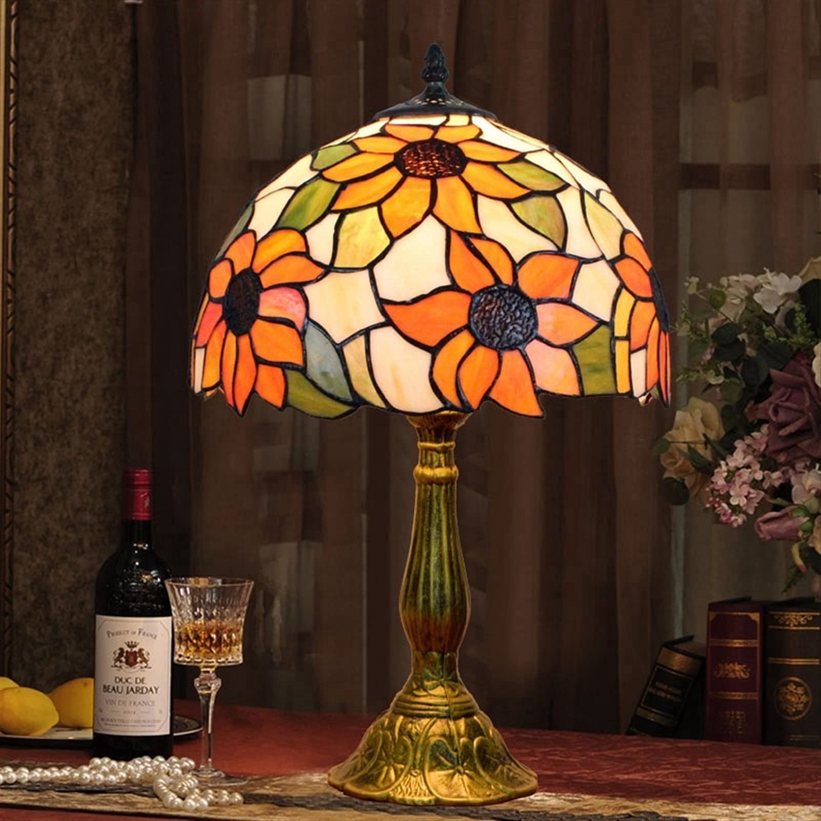 Lamp Stained Glass Lamp Sunflower Yellow Bedroom Table Lamp Reading Desk Light