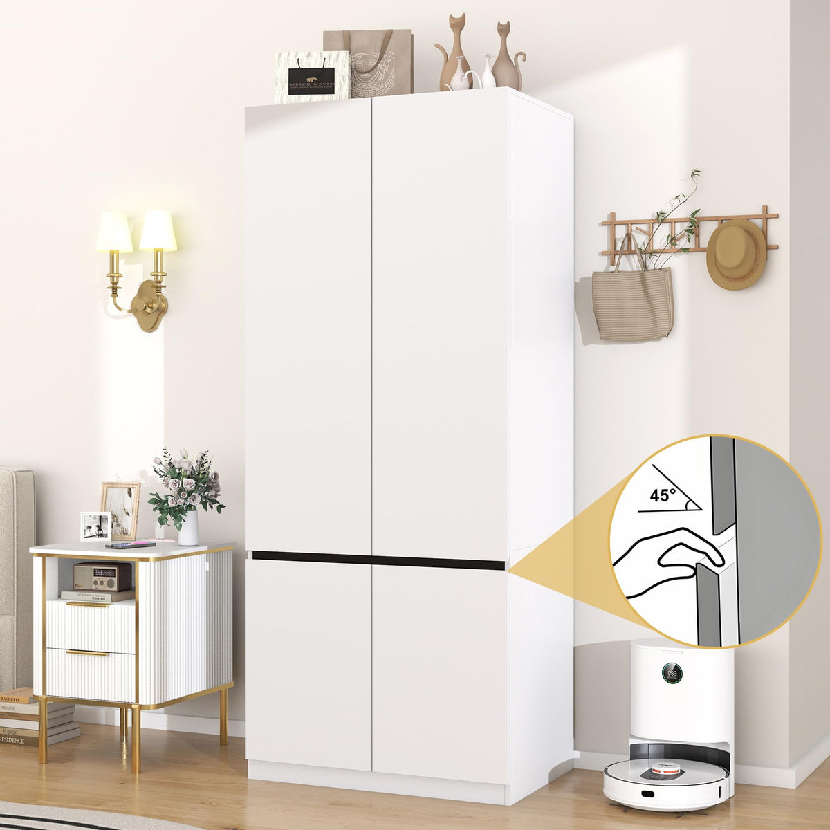 White Wardrobe Armoire Closet with 2 Doors, Hanging Rod – 74.8" H x 31.5" W
