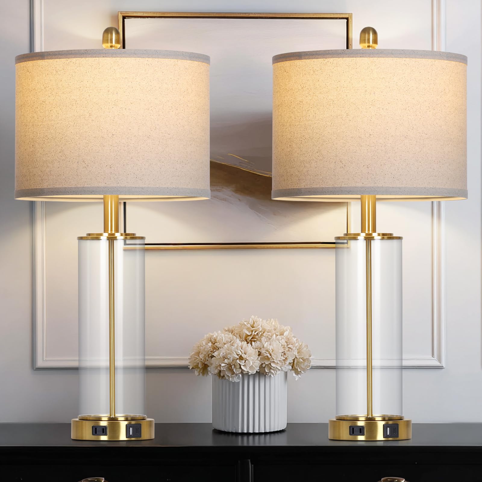 Table Lamps Set of 2, 3-Way Dimmable Touch Control Glass Lamps for Living Room