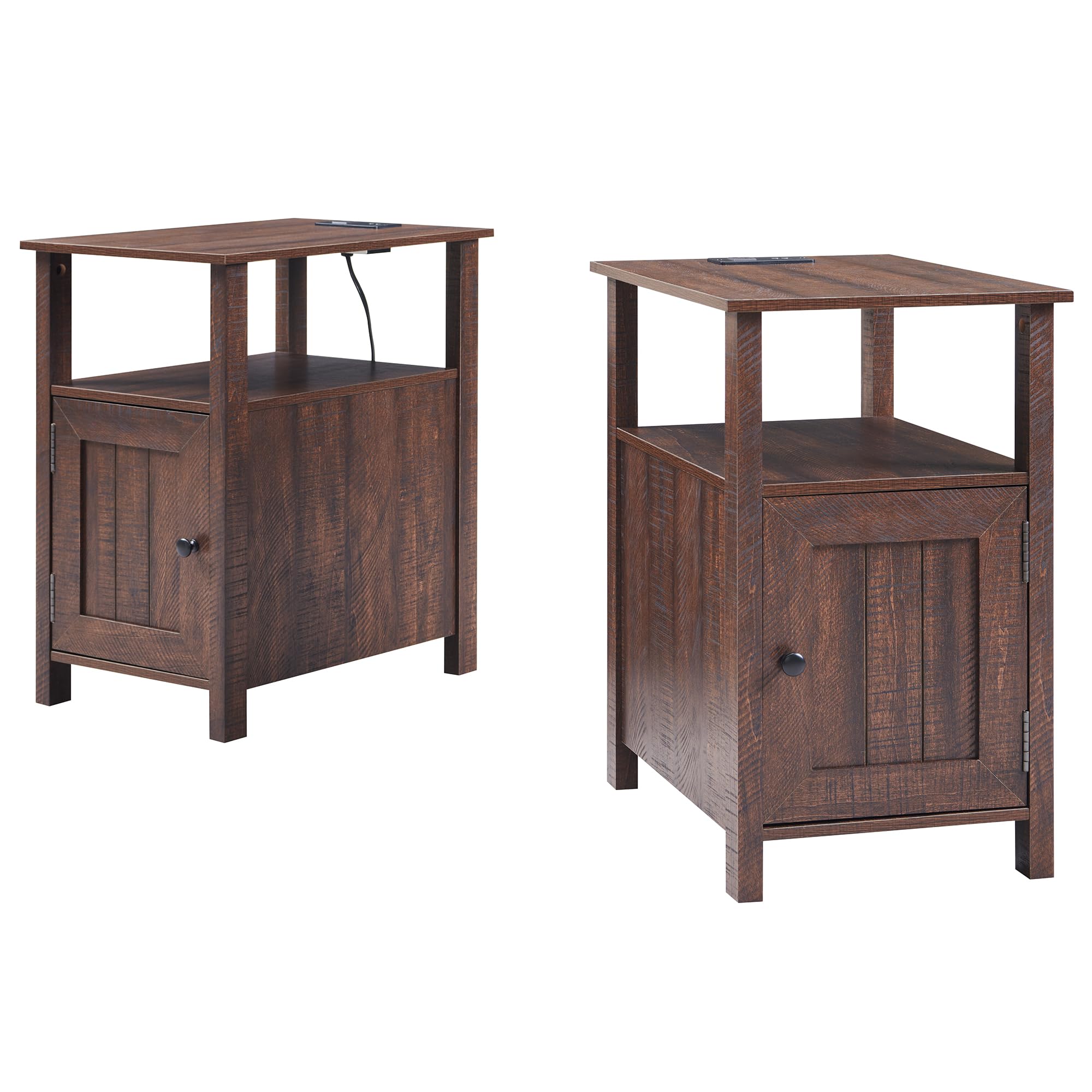 Nightstand with Charging Station, Farmhouse End Table Set of 2