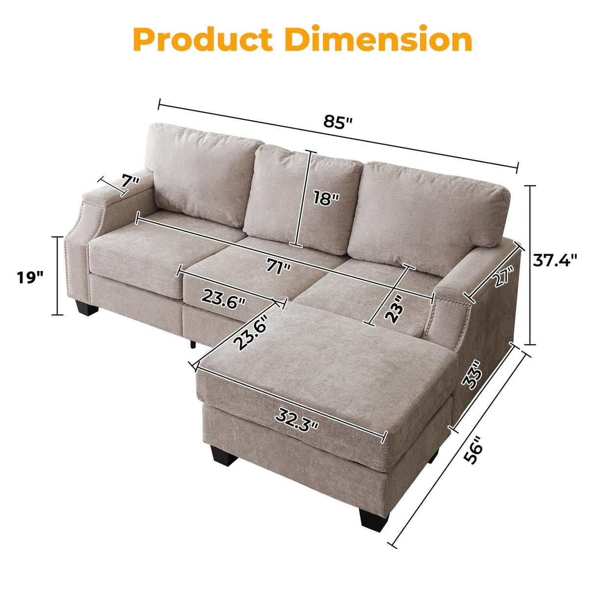 L-Shaped Sectional Sofa with Storage Ottoman