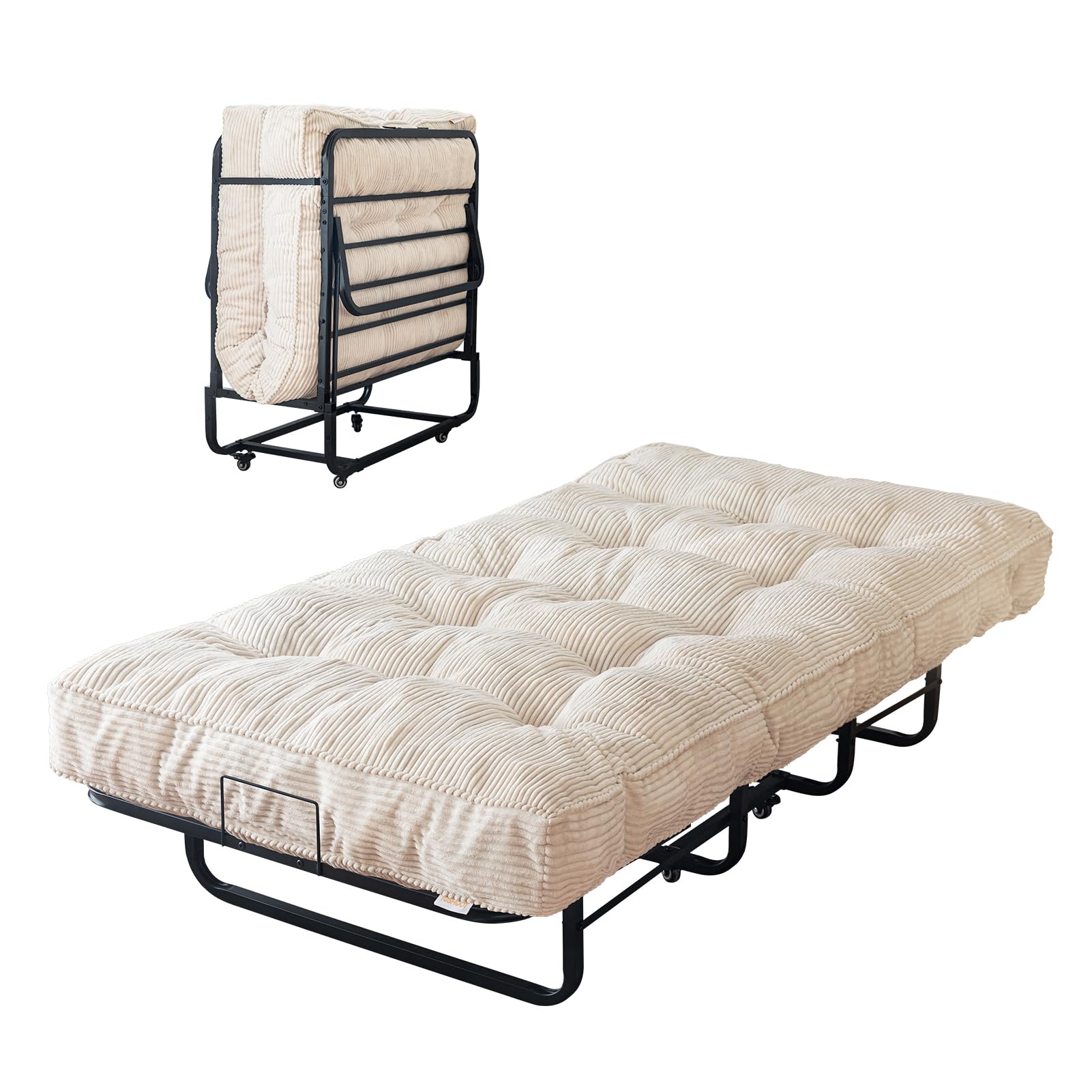 " Folding Bed with Mattress, Foldable Rollaway with 6 Inches Mattress