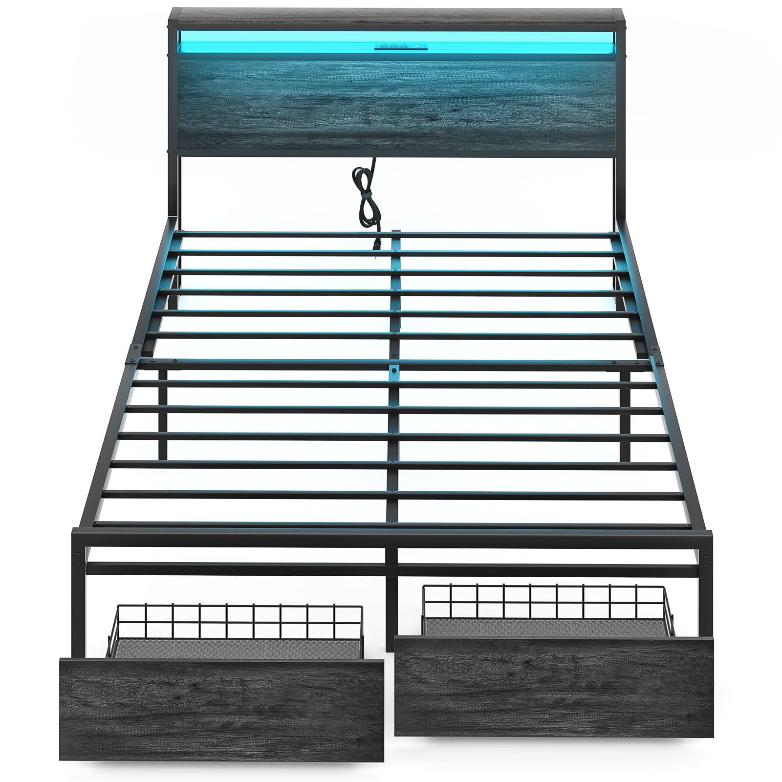 Full Bed Frame with Storage, Full Size Bed Frame with Drawers