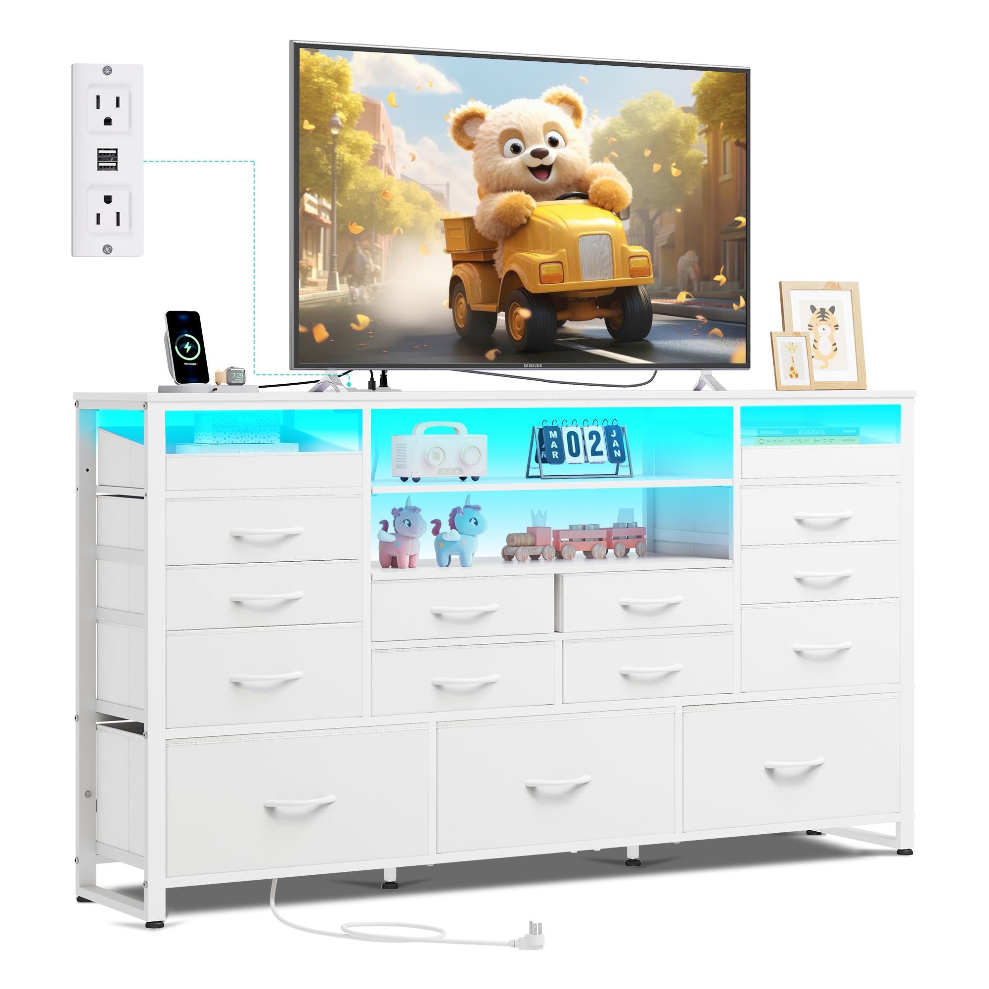White Dresser for Bedroom, Baby Dresser TV Stand for 55, 60