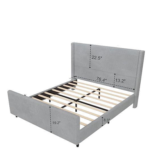 Queen Size Corduroy Upholstered Platform Bed Frame