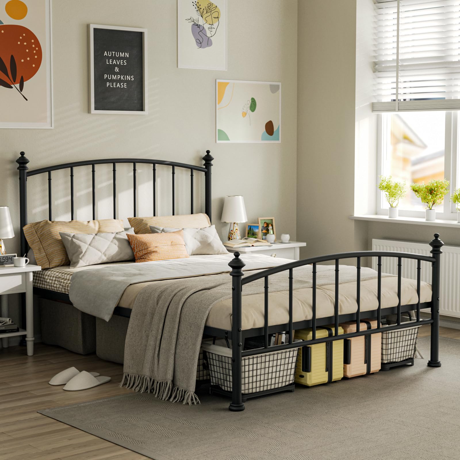 Metal Platform Bed Frame, Victorian Wrought Iron-Art Design