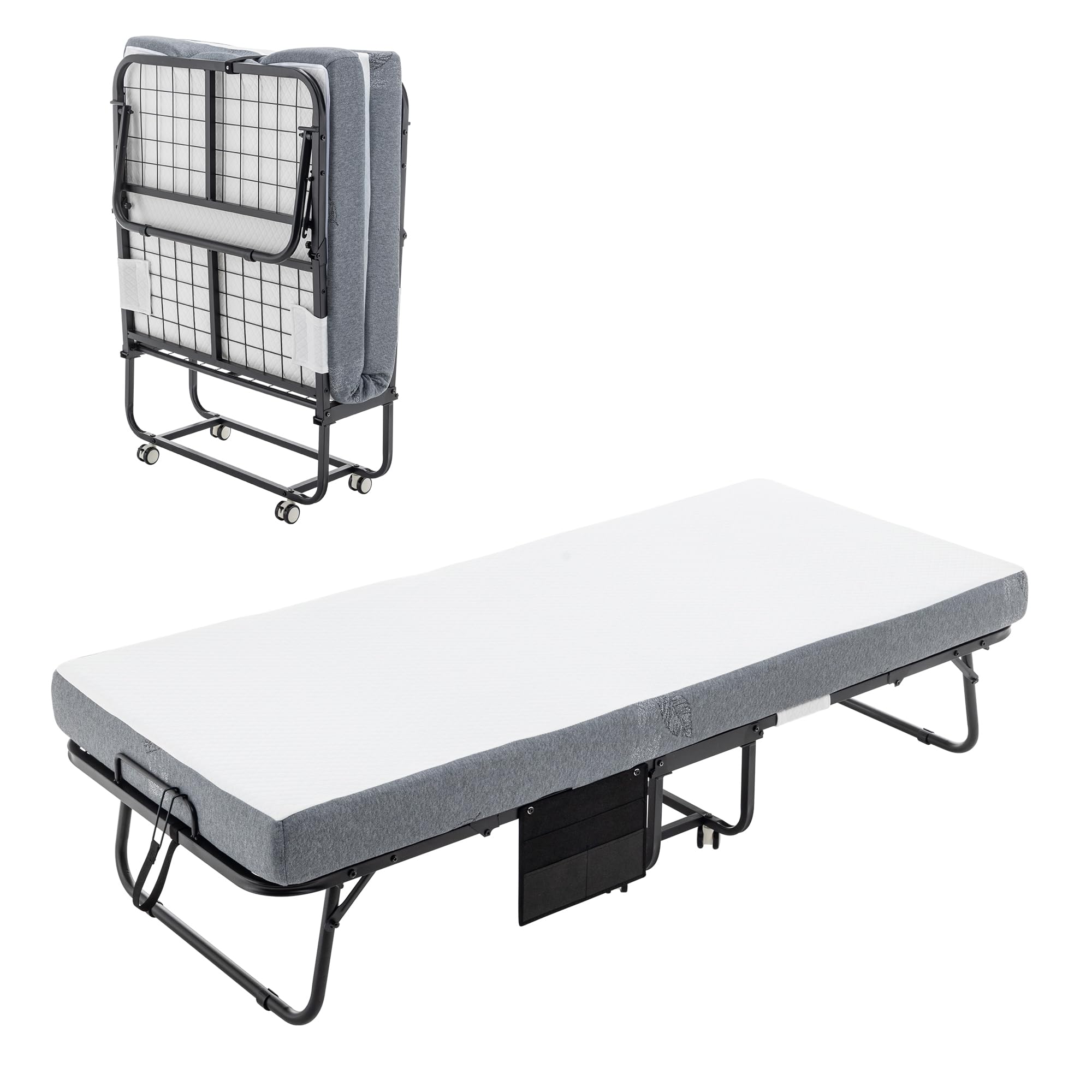 with Mattress for Adult, Twin Portable Foldable Rollaway Bed with Wheels