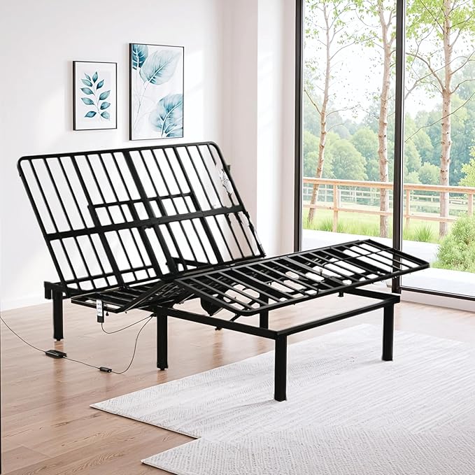 Adjustable Bed Frame, Wired Remote Control, Independent Head and Foot Incline