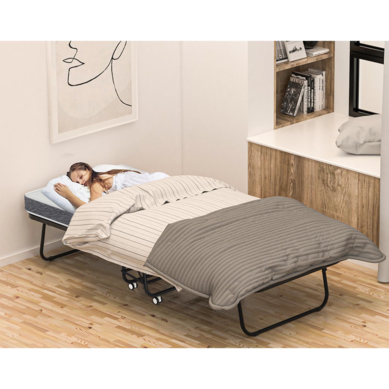 Folding Bed with Mattress for Adult - 75''x46'' Foldable Rollaway