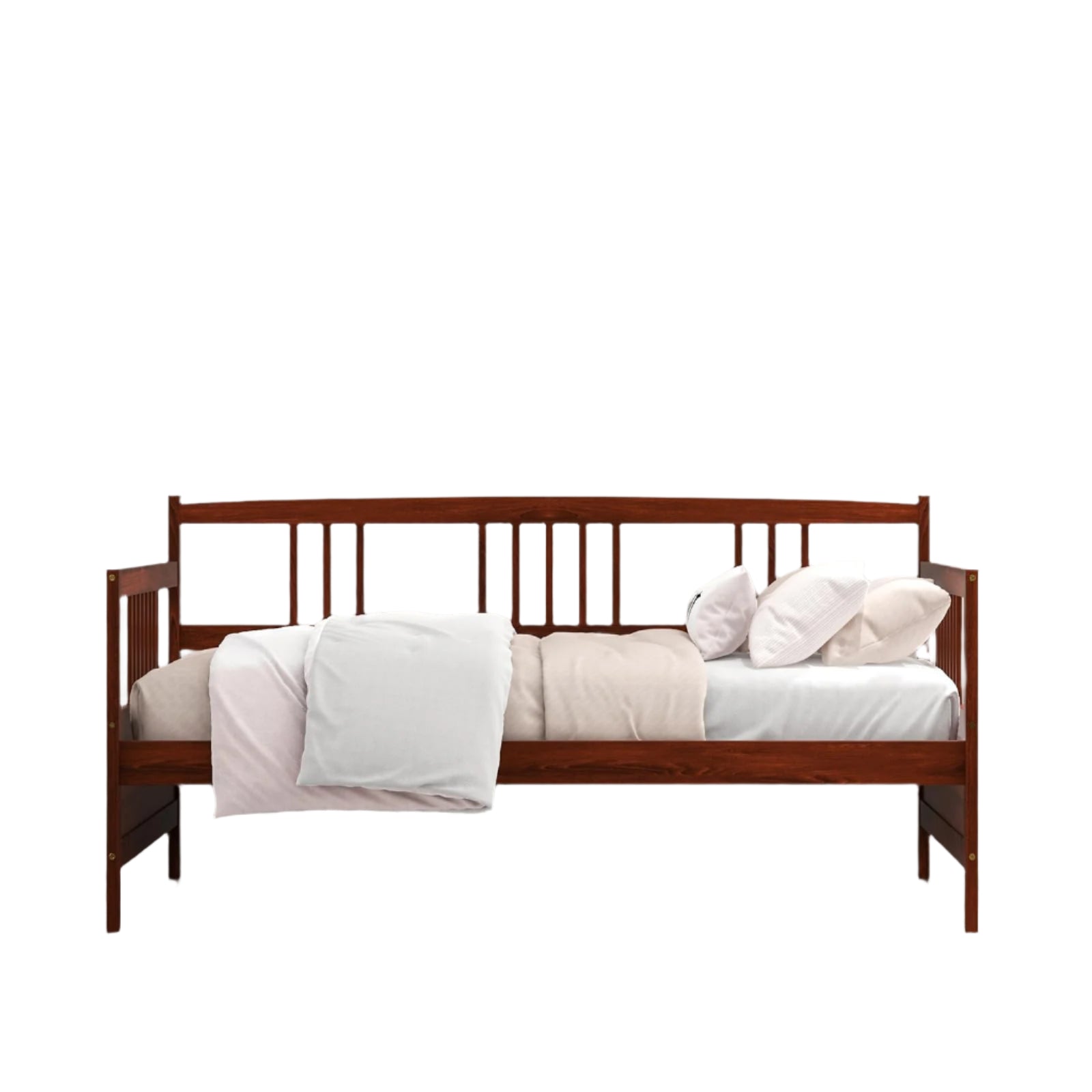 Twin Wooden Daybed Frame, Sofa Bed w/Solid Wood Slats Support Frame & Rails